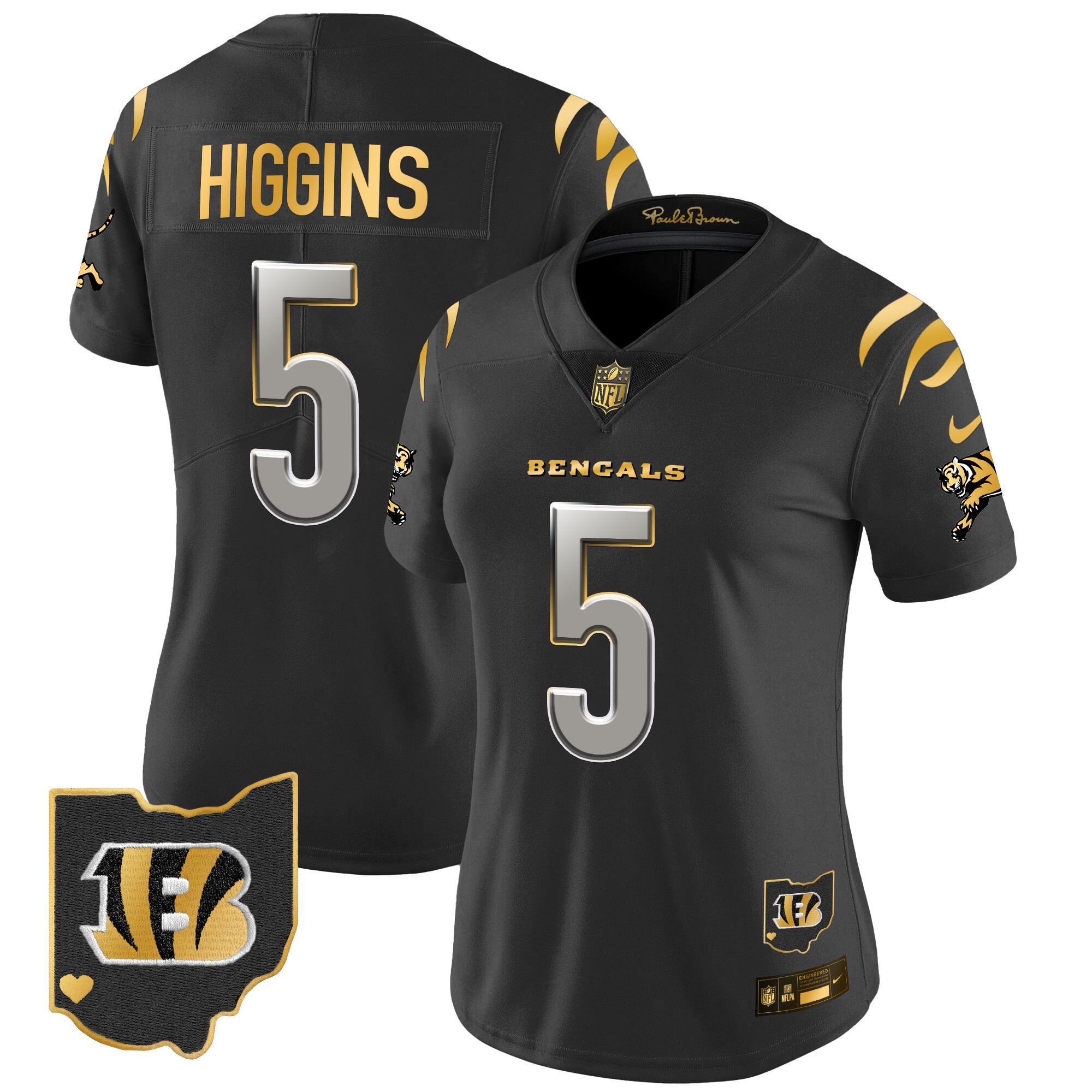 Women's Tee Higgins Cincinnati Bengals 2024 Gold Vapor Limited Black Limited Jersey - All Stitched