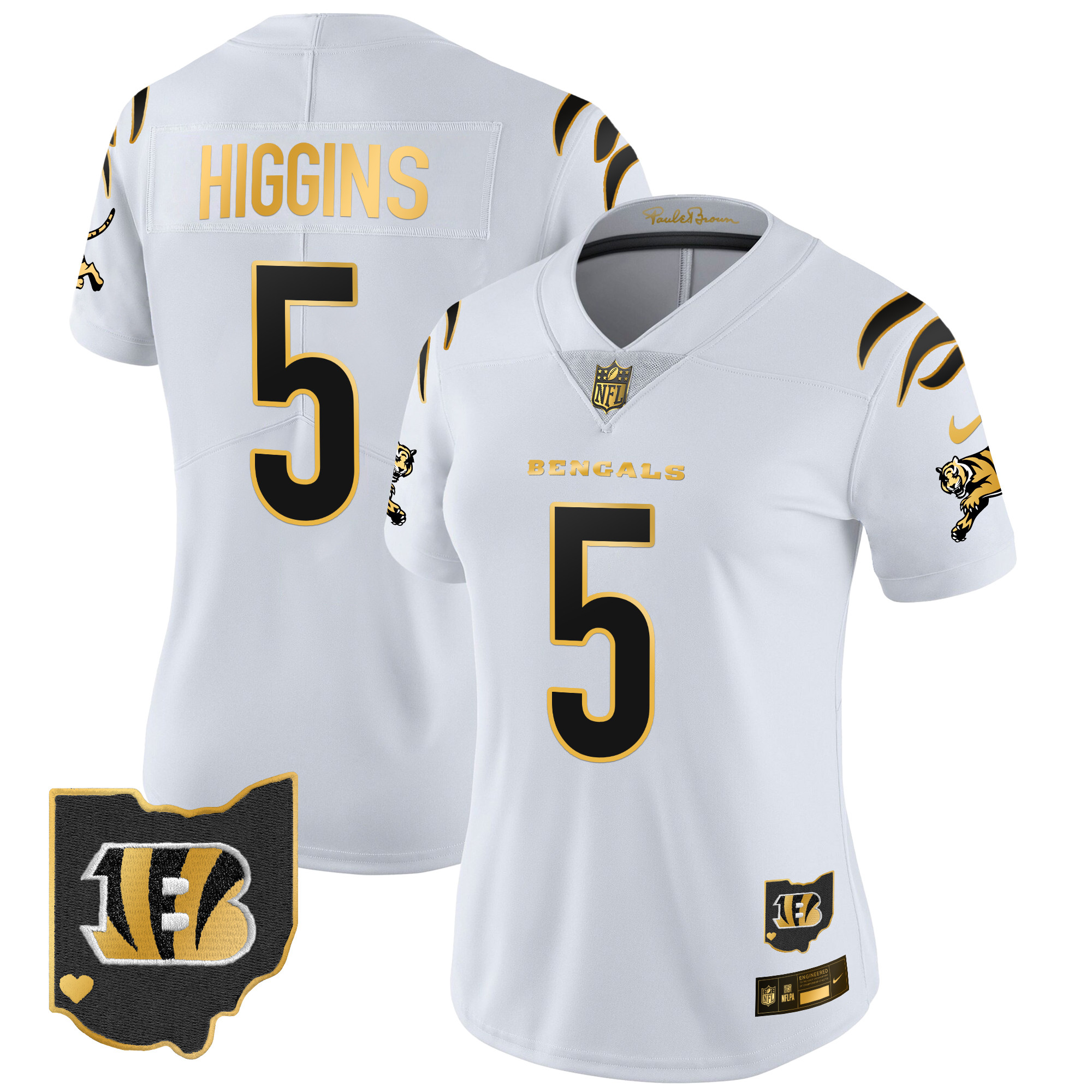 Women's Tee Higgins Cincinnati Bengals 2024 Gold Vapor Limited White Gold Jersey - All Stitched