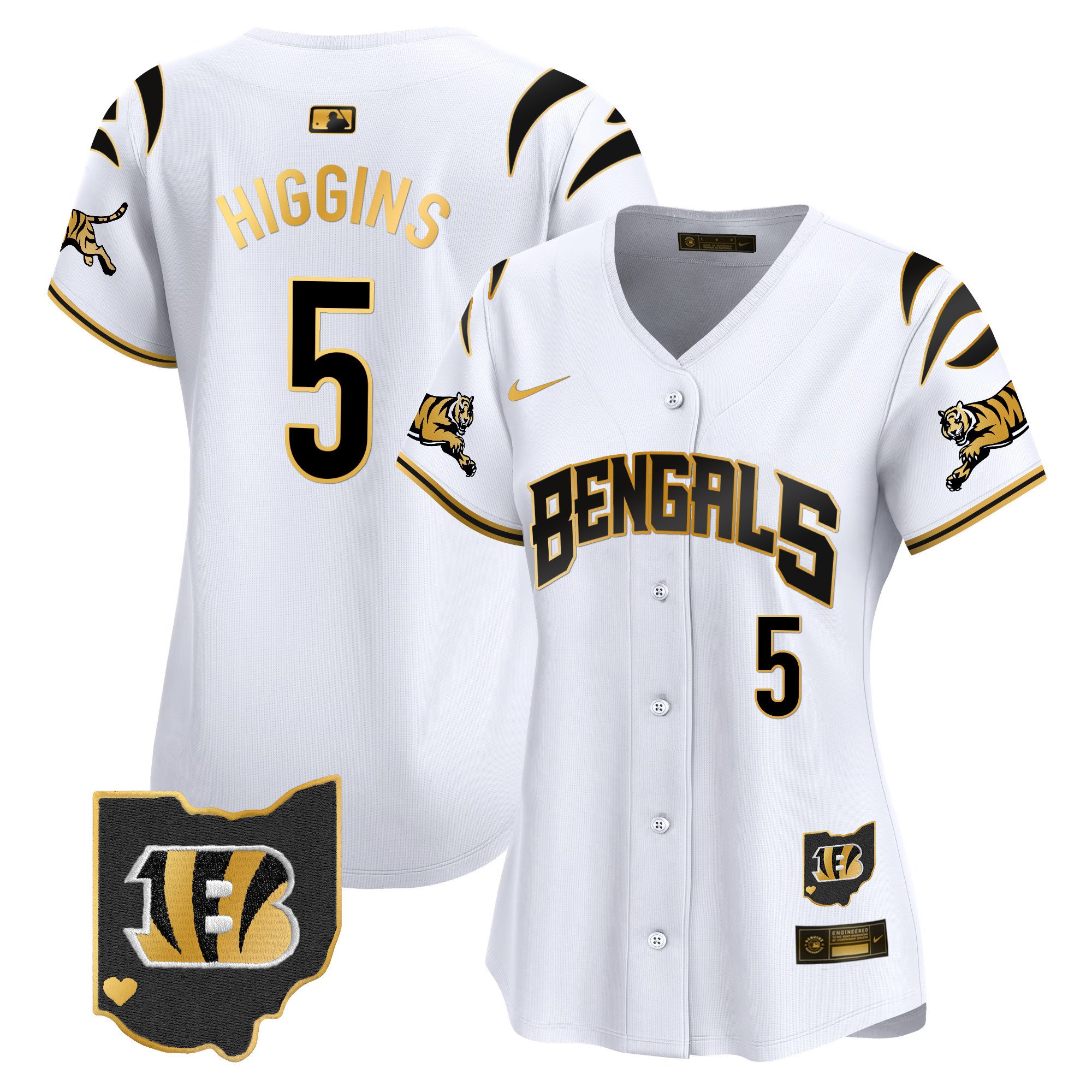 Women's Tee Higgins Cincinnati Bengals Vapor Premier Limited White Gold Jersey - All Stitched