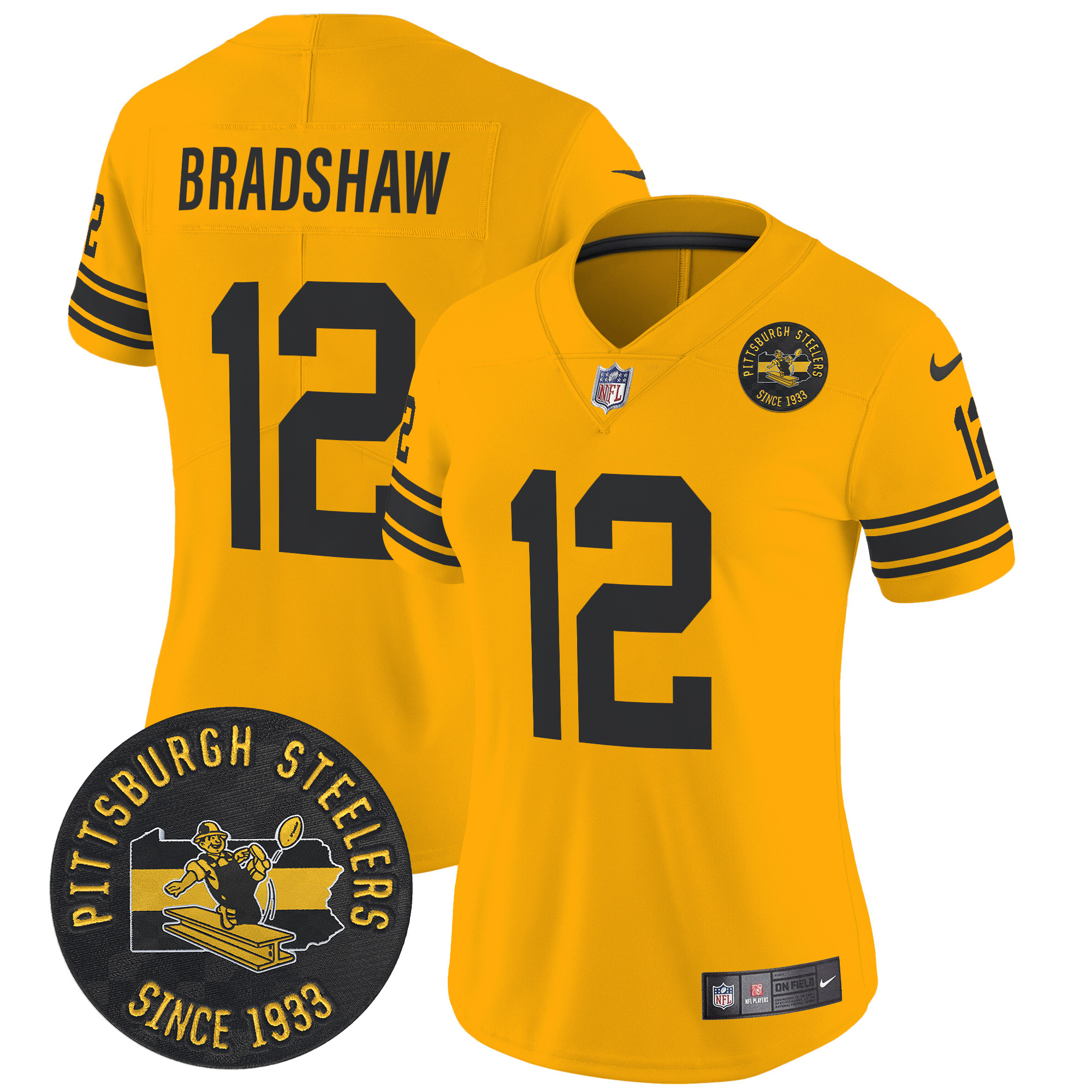 Women's Terry Bradshaw Pittsburgh Steelers Throwback 1962 Vapor Limited Gold Jersey - All Stitched