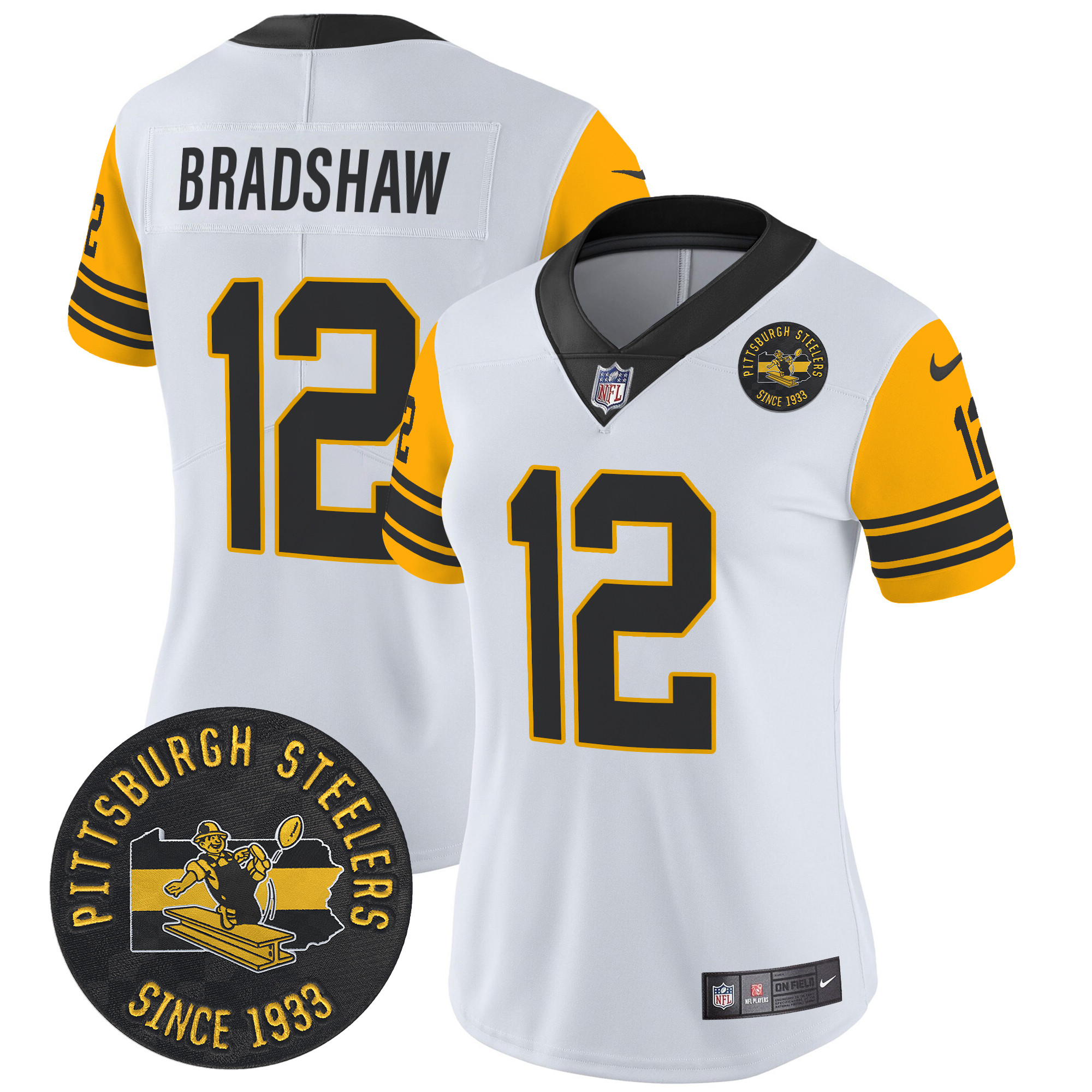 Women's Terry Bradshaw Pittsburgh Steelers Throwback 1962 Vapor Limited White Jersey - All Stitched