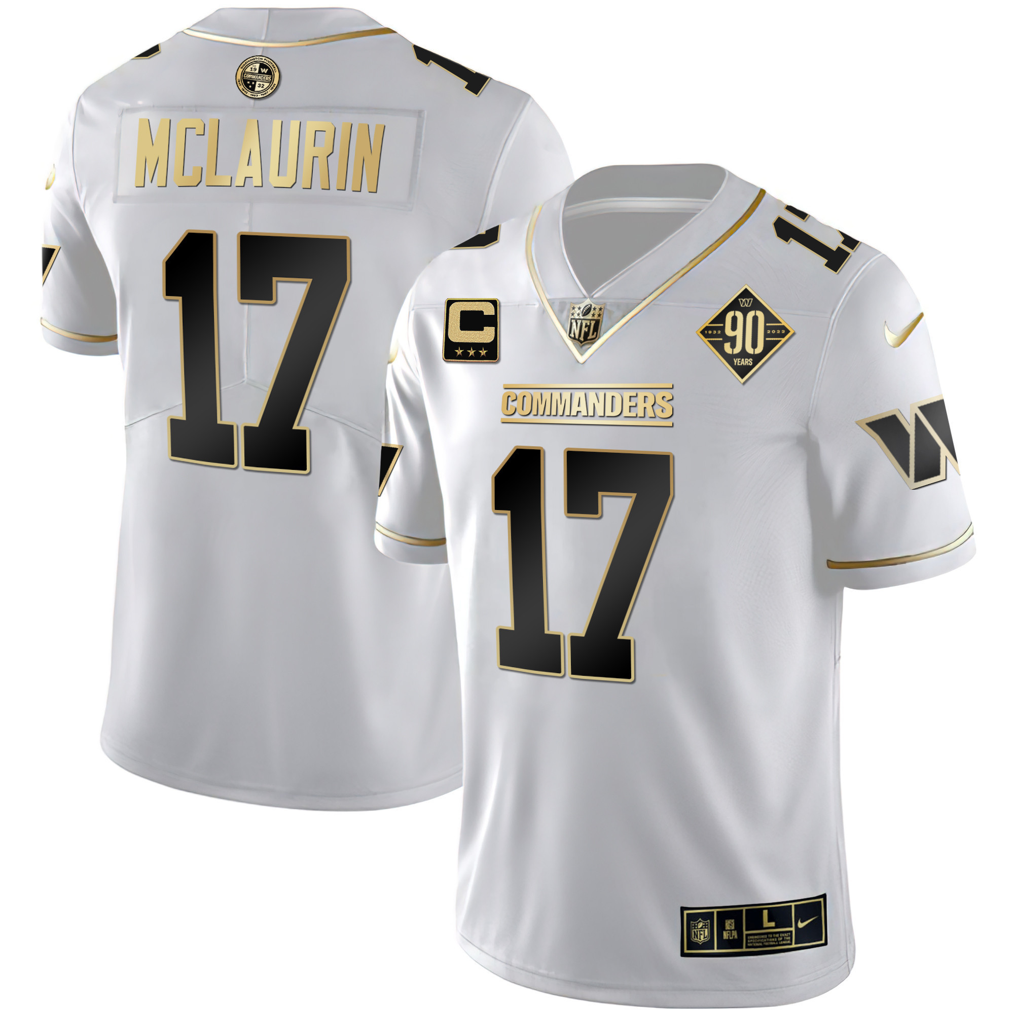 Women's Terry McLaurin Washington Commanders White Gold & Black Gold Vapor Limited White Gold Jersey - All Stitched