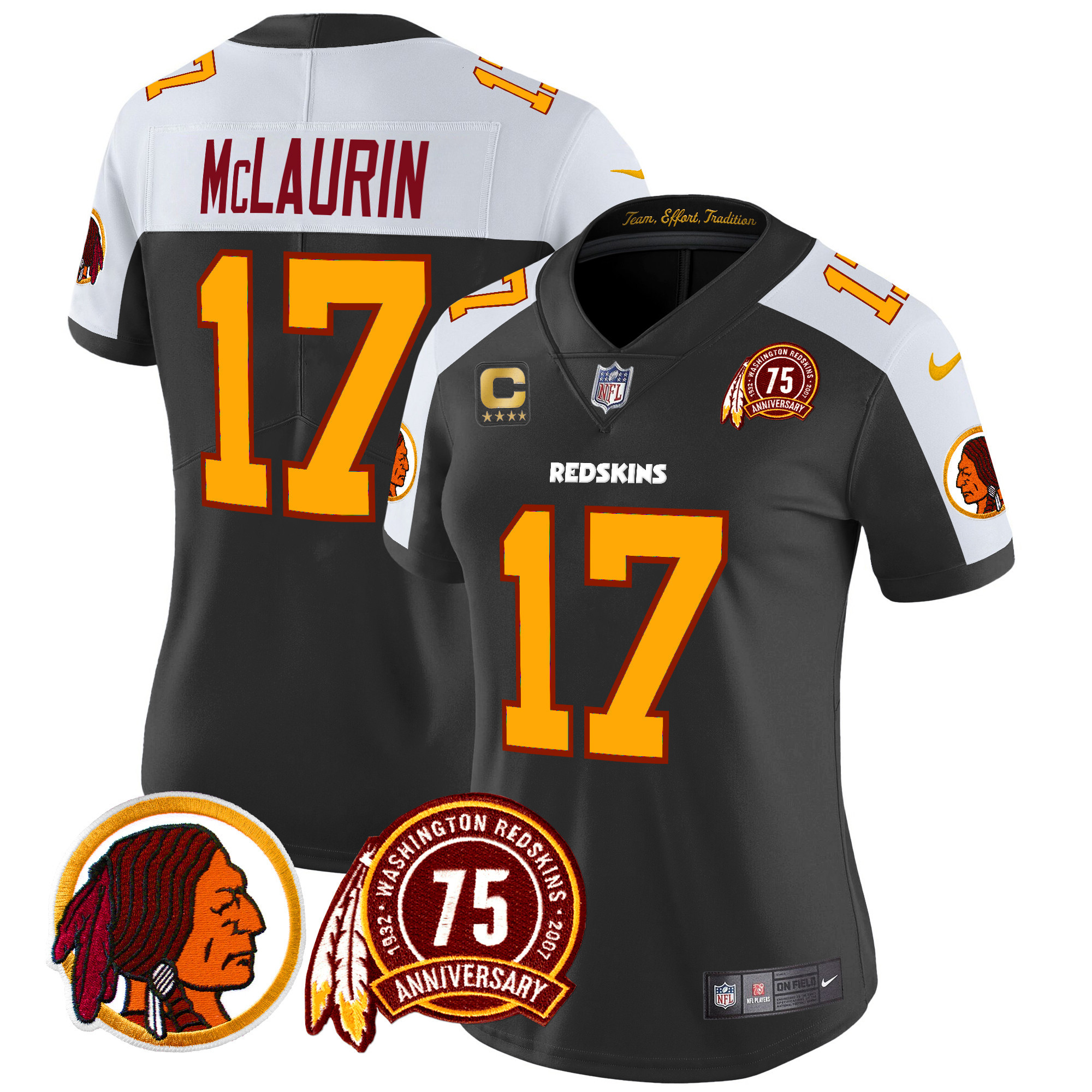 Women's Terry McLaurin Washington Commanders 75th Patch Throwback Vapor Limited Black Alternate Jersey - All Stitched