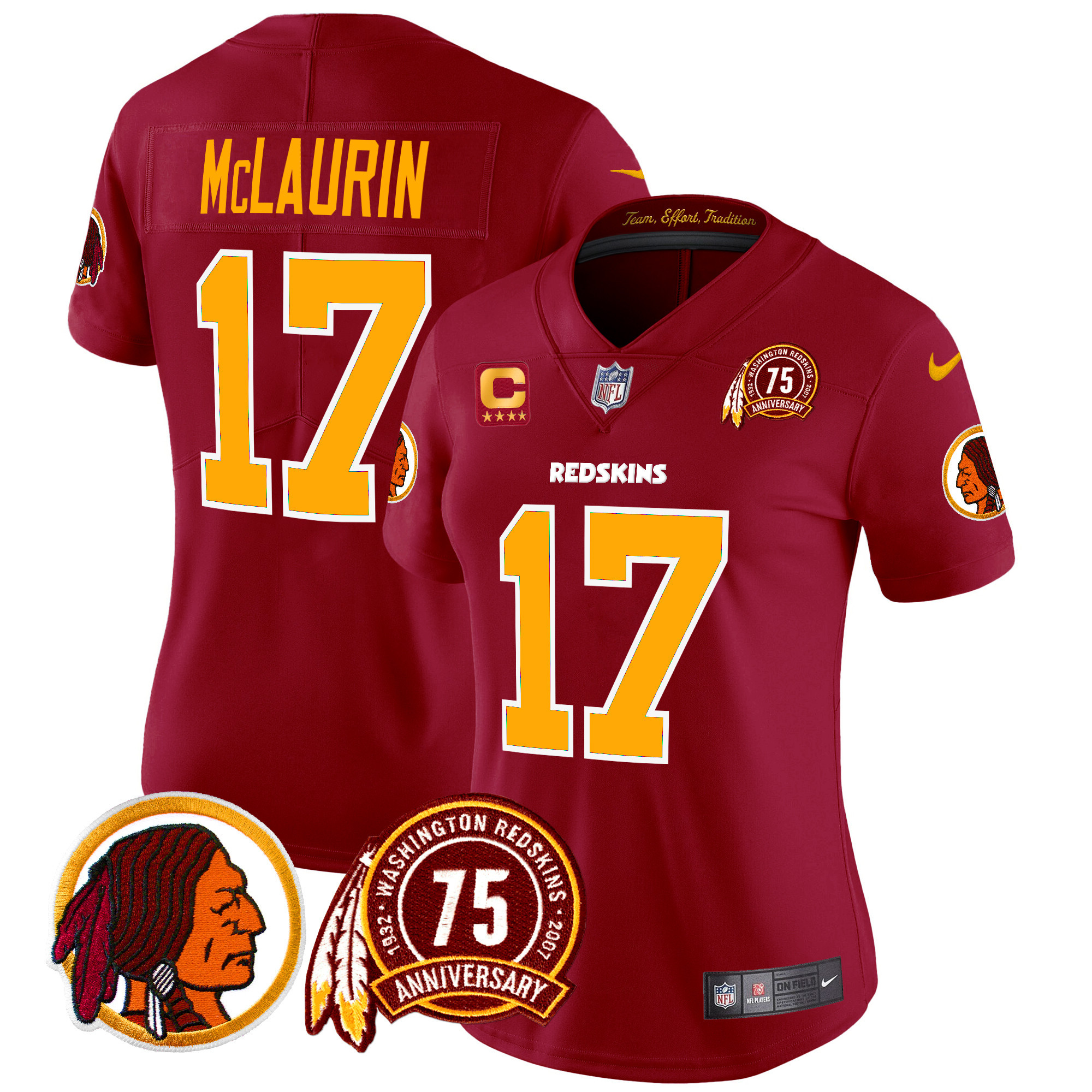 Women's Terry McLaurin Washington Redskins 75th Patch Throwback Vapor Limited Burgundy Jersey - All Stitched