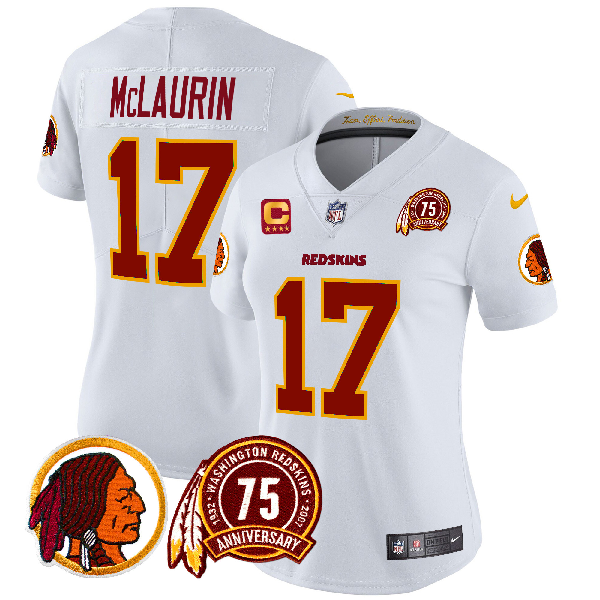 Women's Terry McLaurin Washington Commanders 75th Patch Throwback Vapor Limited White Jersey - All Stitched