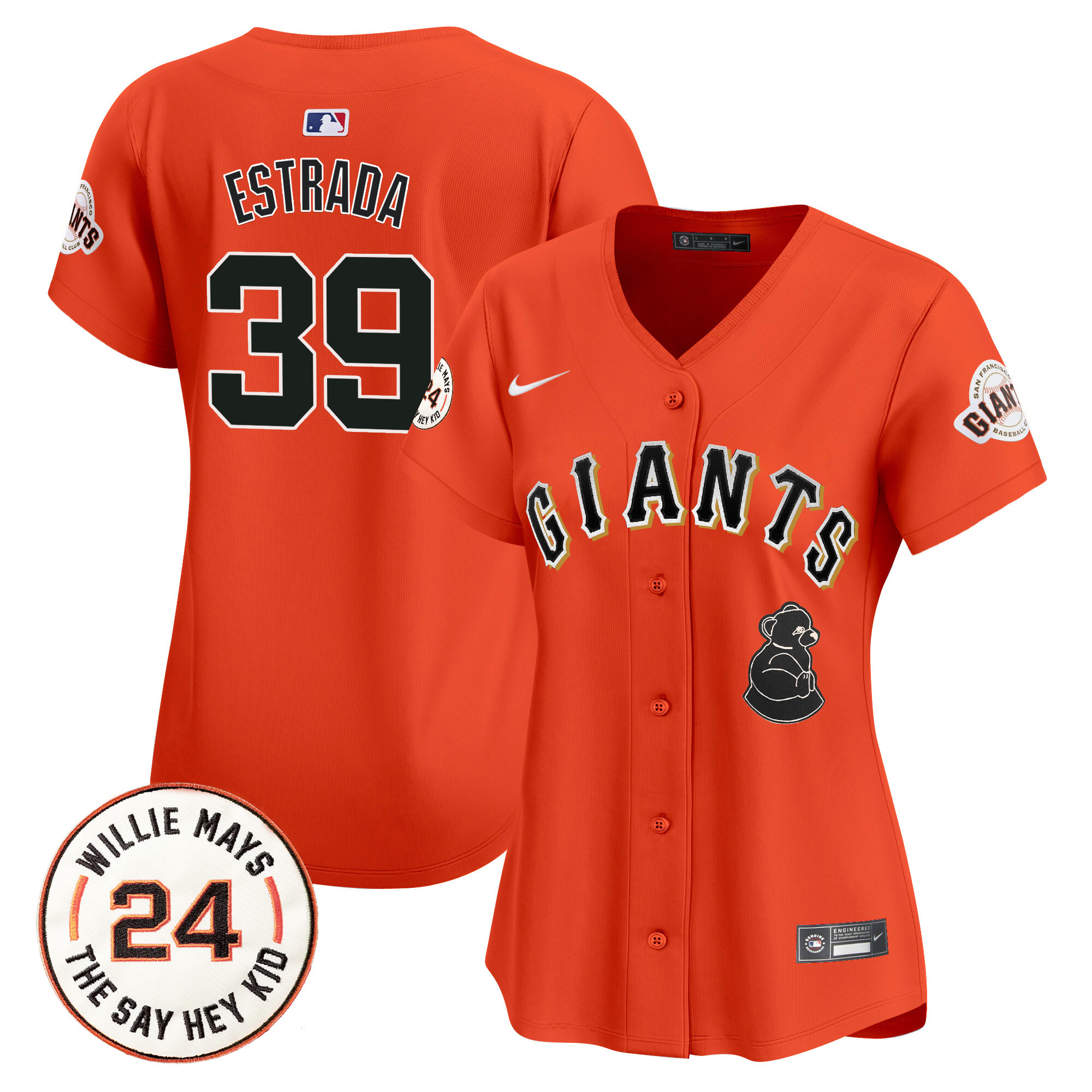 Women's Thairo Estrada San Francisco Giants 2024 Willie Mays Patch Vapor Premier Limited Orange Jersey V4 - All Stitched