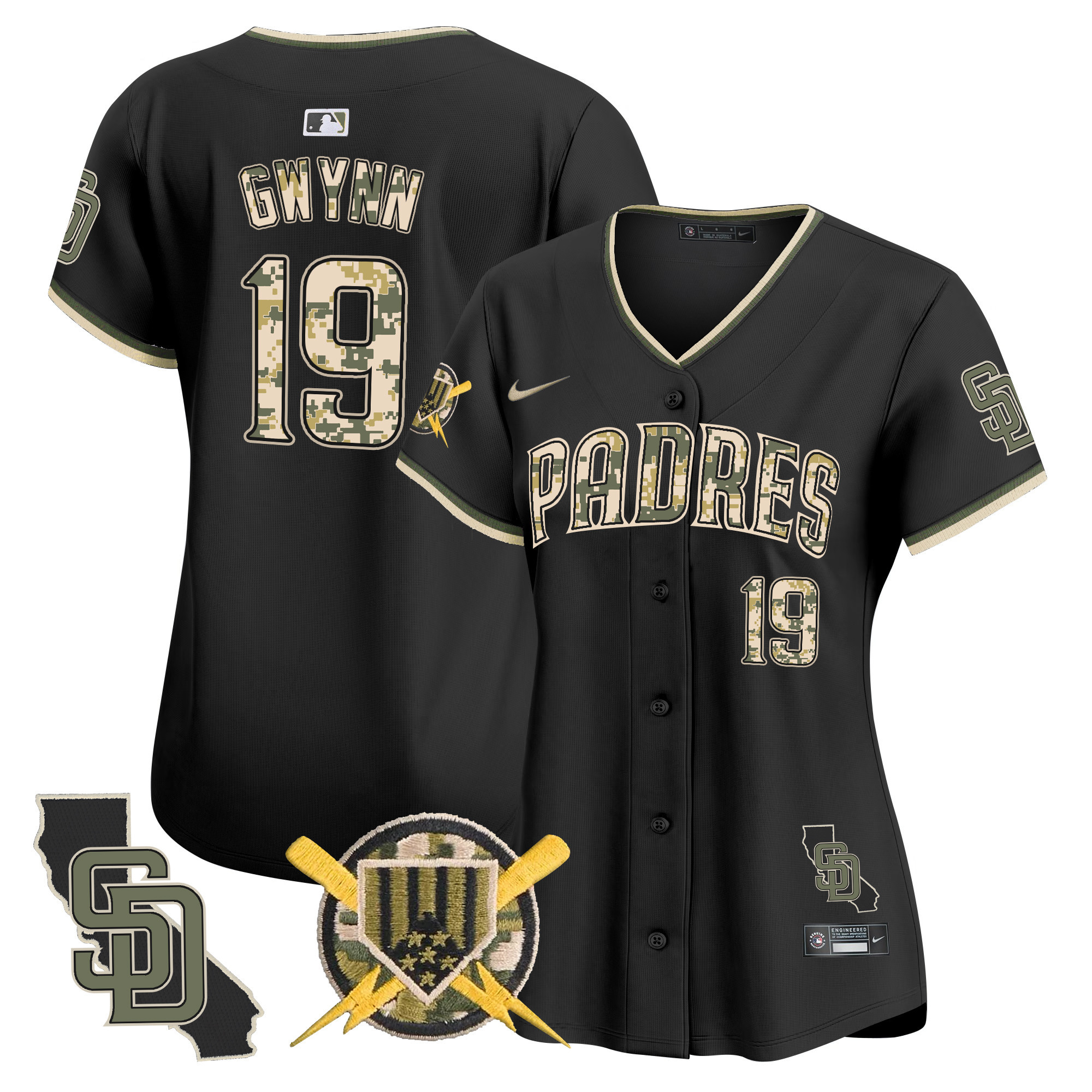 Women's Tony Gwynn San Diego Padres Armed Forces Day Vapor Premier Limited Black Jersey - All Stitched