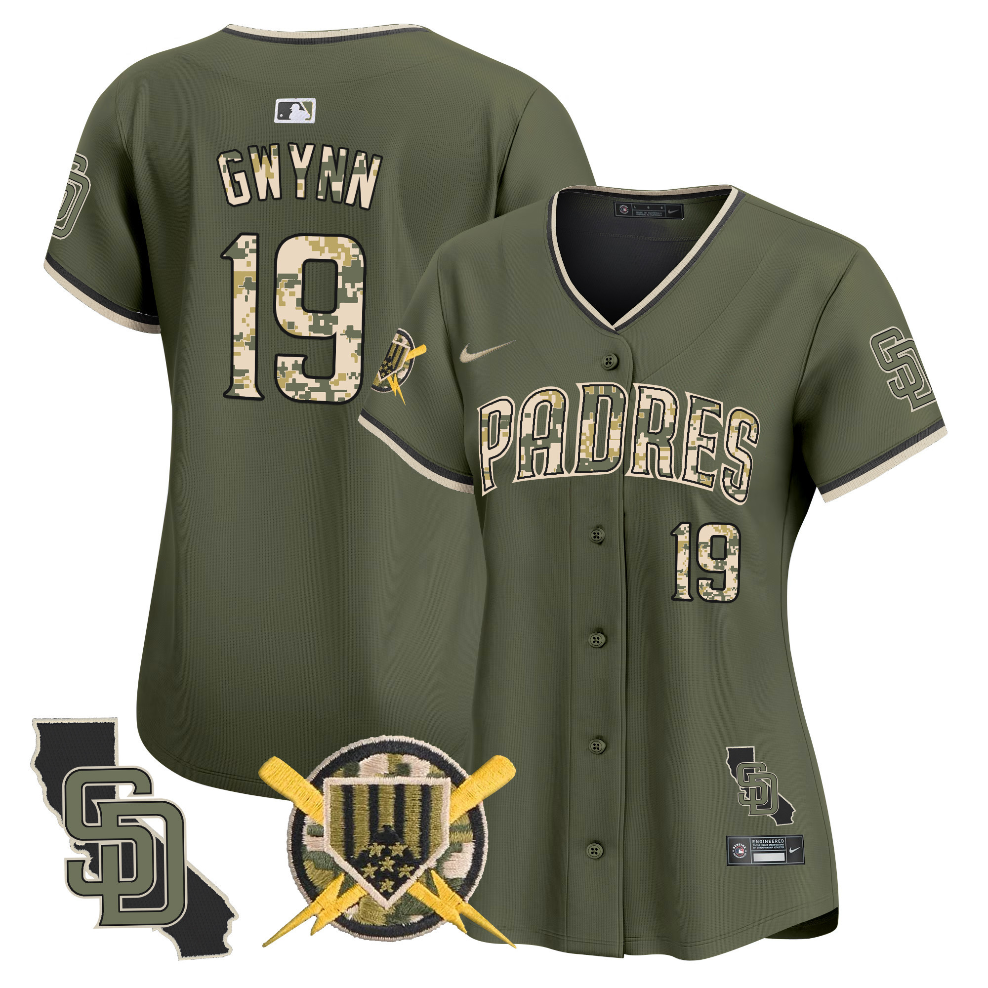 Women's Tony Gwynn San Diego Padres Armed Forces Day Vapor Premier Limited Green Jersey - All Stitched