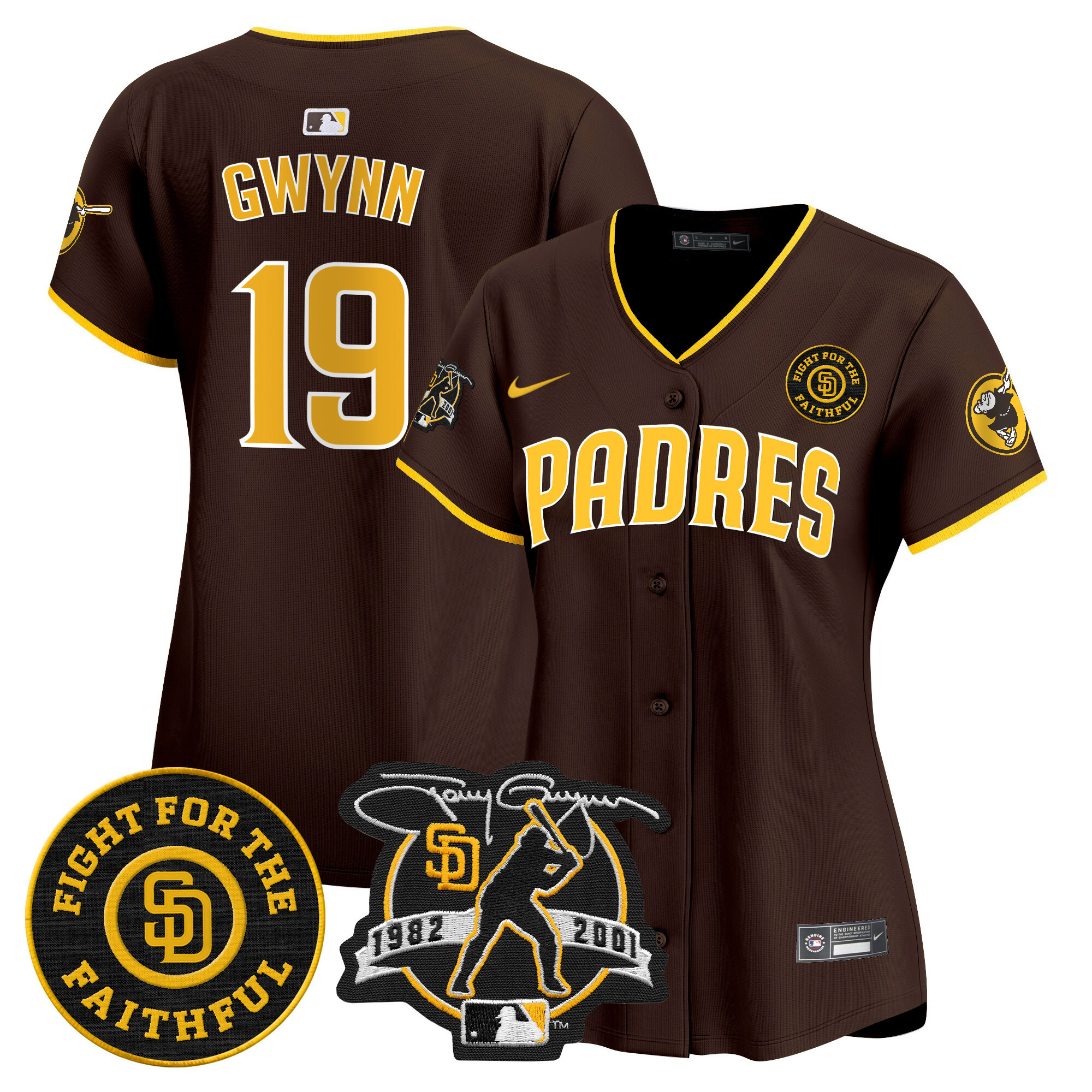 Women's Tony Gwynn San Diego Padres Tony Gwynn & Faithful Patch Vapor Premier Limited Brown Jersey ñ All Stitched