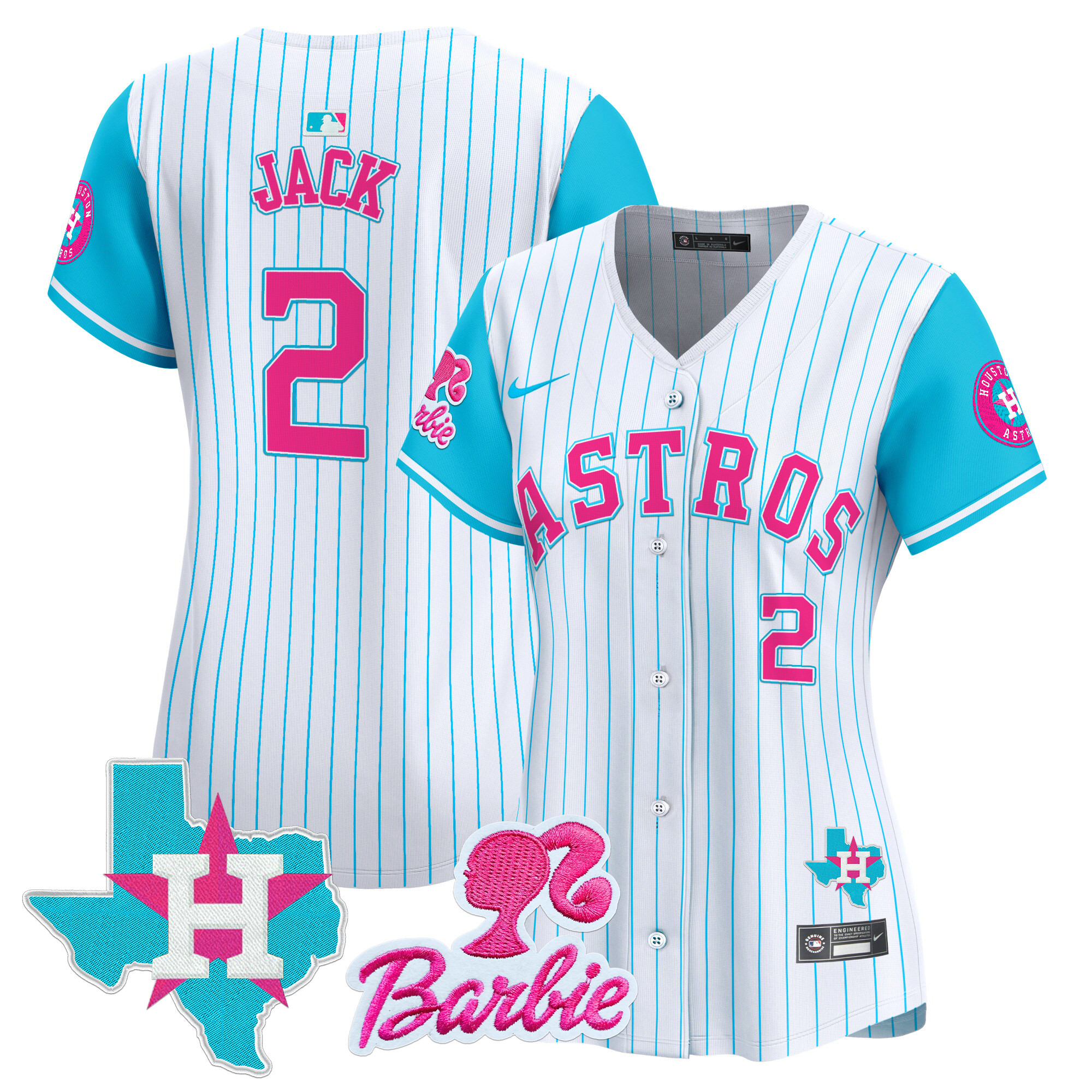 Women's Travis Scott Houston Astros Barbie Patch Vapor Premier Limited Pinstripe Jersey - All Stitched