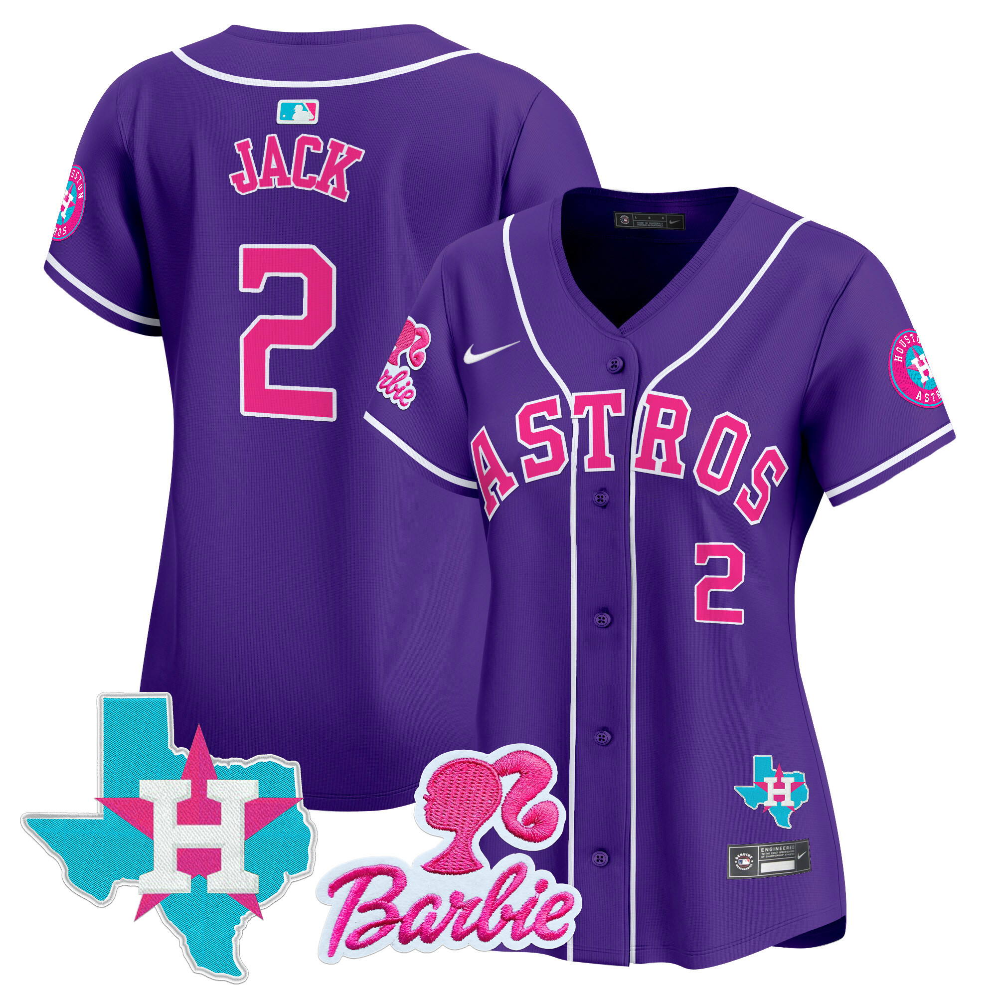 Women's Travis Scott Houston Astros Barbie Patch Vapor Premier Limited Purple Jersey - All Stitched