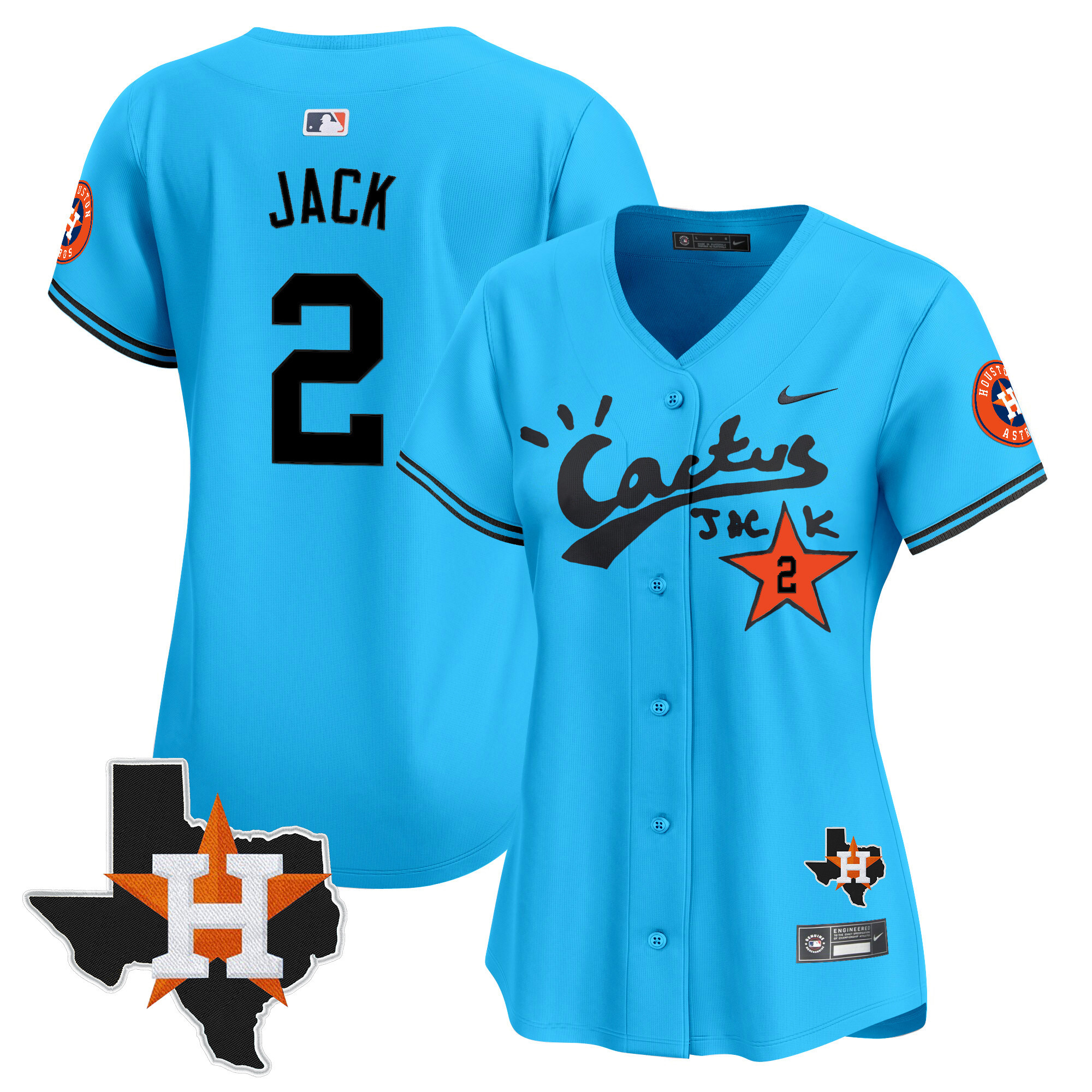Women's Travis Scott Houston Astros Cactus Jack Patch Vapor Premier Limited Light Blue Jersey V11 - Stitched