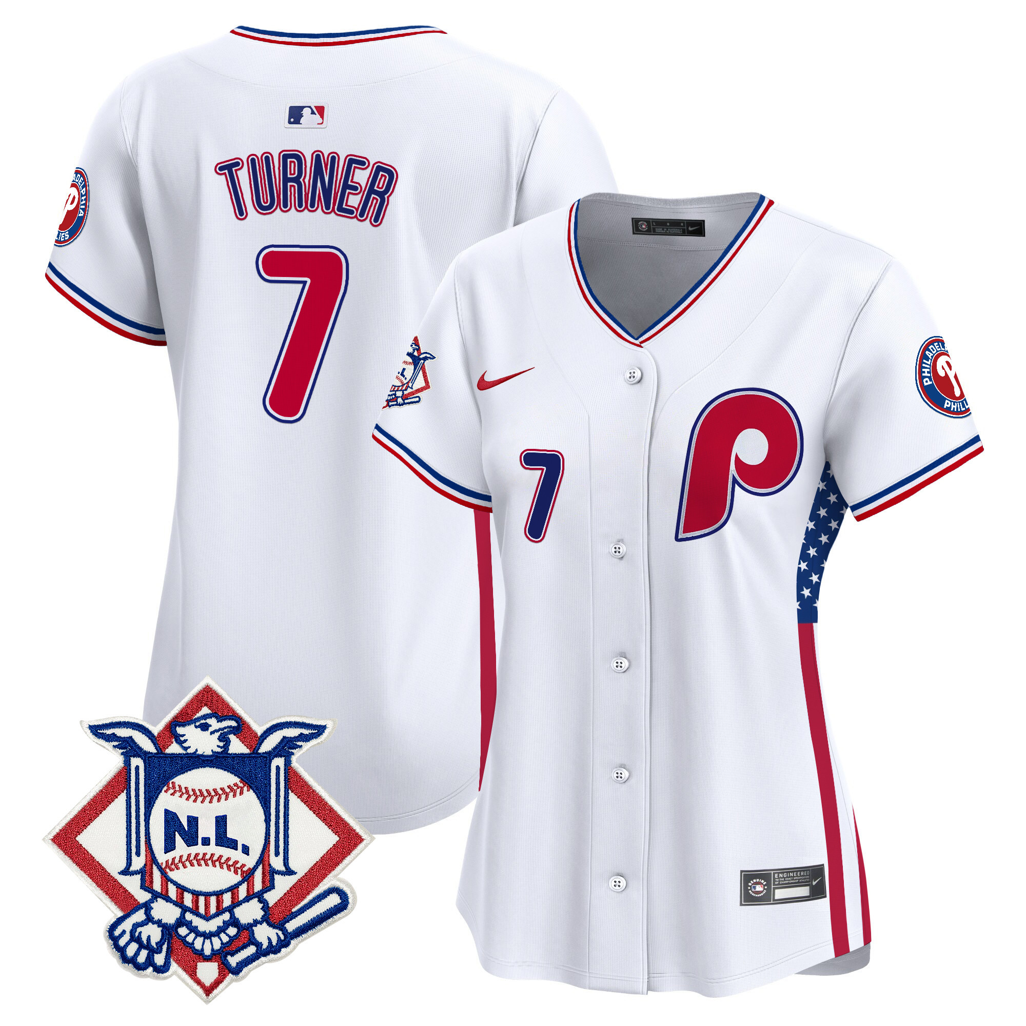 Women's Trea Turner Philadelphia Phillies 2024 Fourth of July Vapor Premier Limited White Limited Jersey V4 - All Stitched