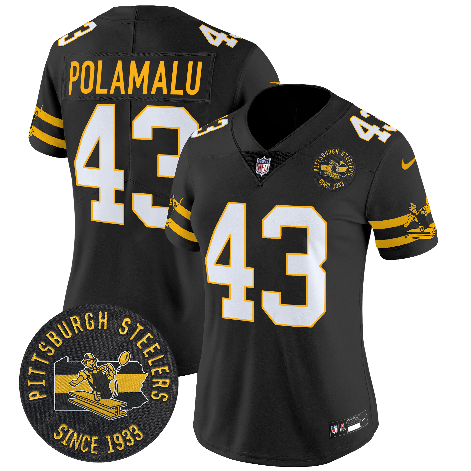Women's Troy Polamalu Pittsburgh Steelers Throwback 1933 Patch Vapor Limited Black Jersey - All Stitched