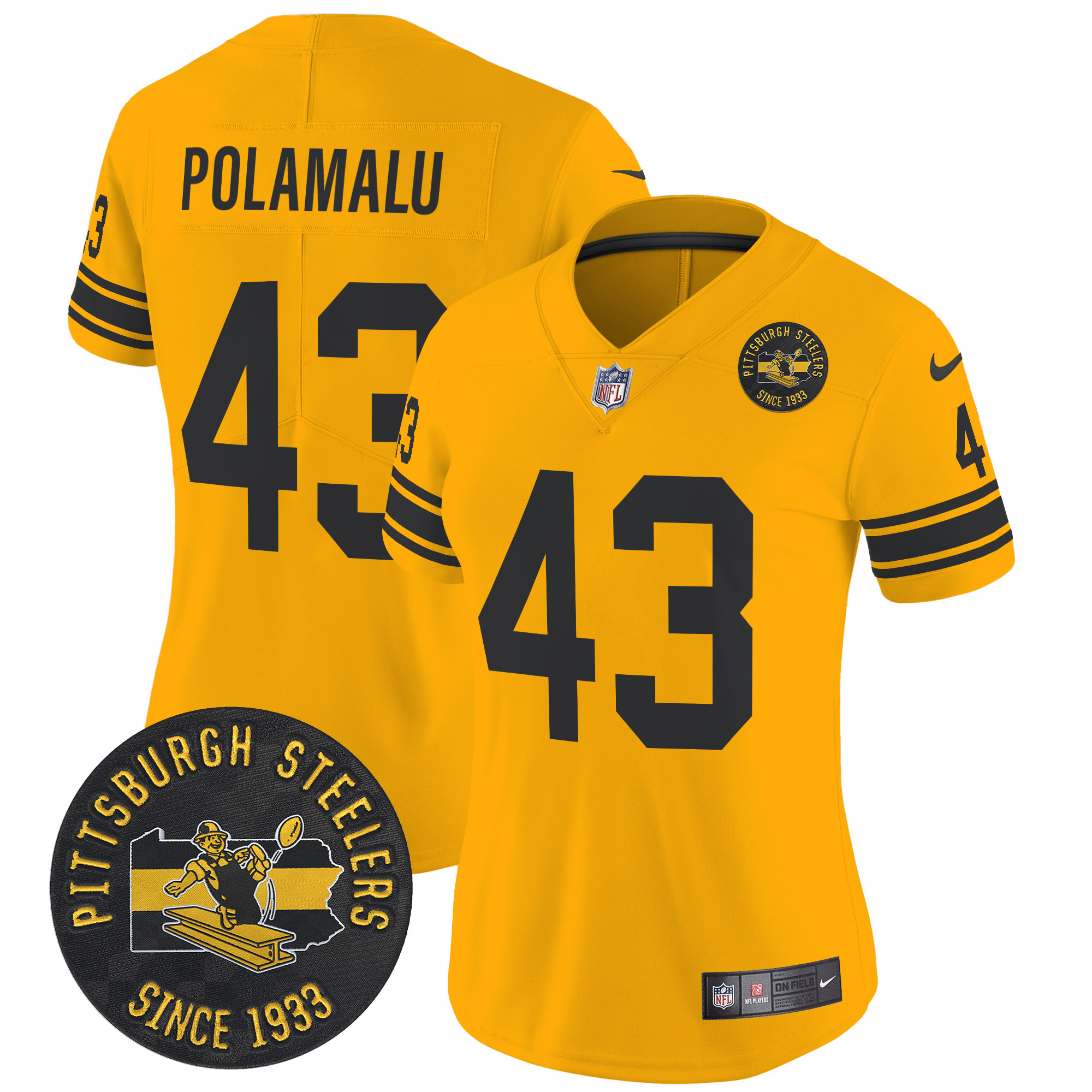 Women's Troy Polamalu Pittsburgh Steelers Throwback 1962 Vapor Limited Gold Jersey - All Stitched