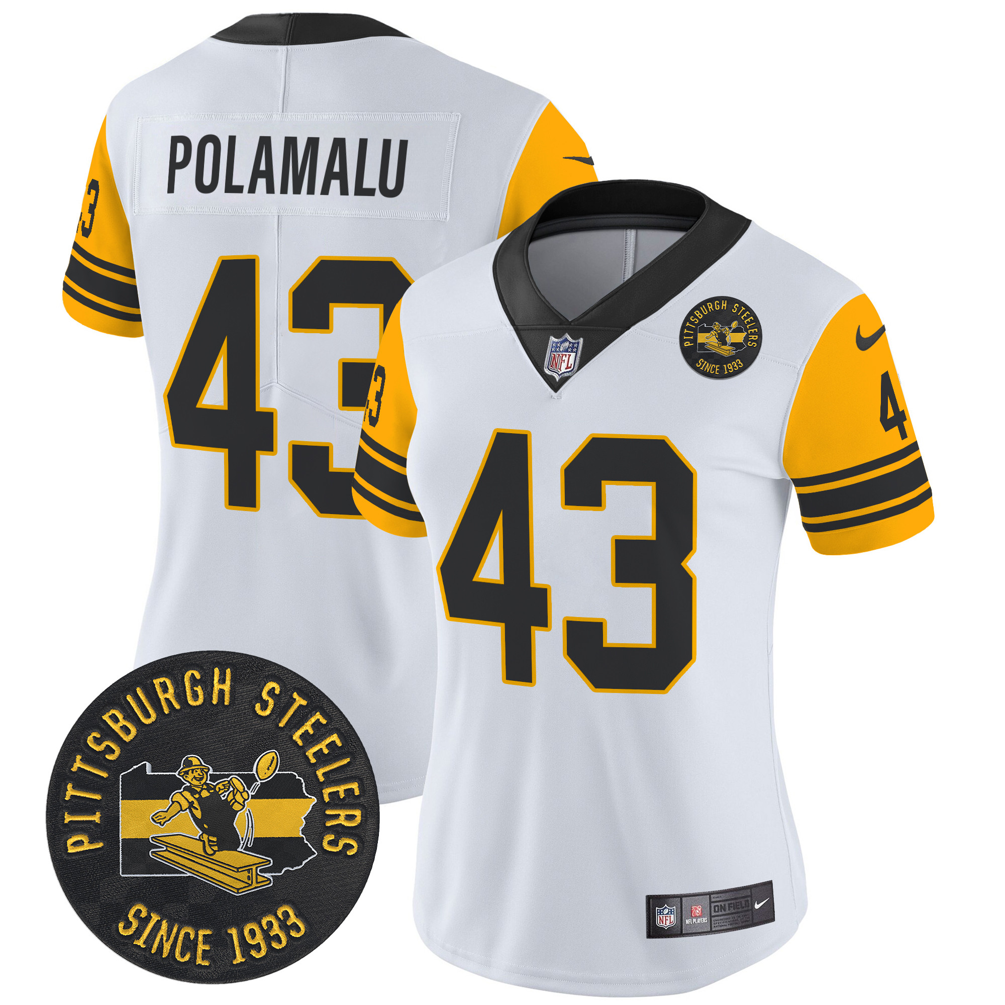 Women's Troy Polamalu Pittsburgh Steelers Throwback 1962 Vapor Limited White Jersey - All Stitched