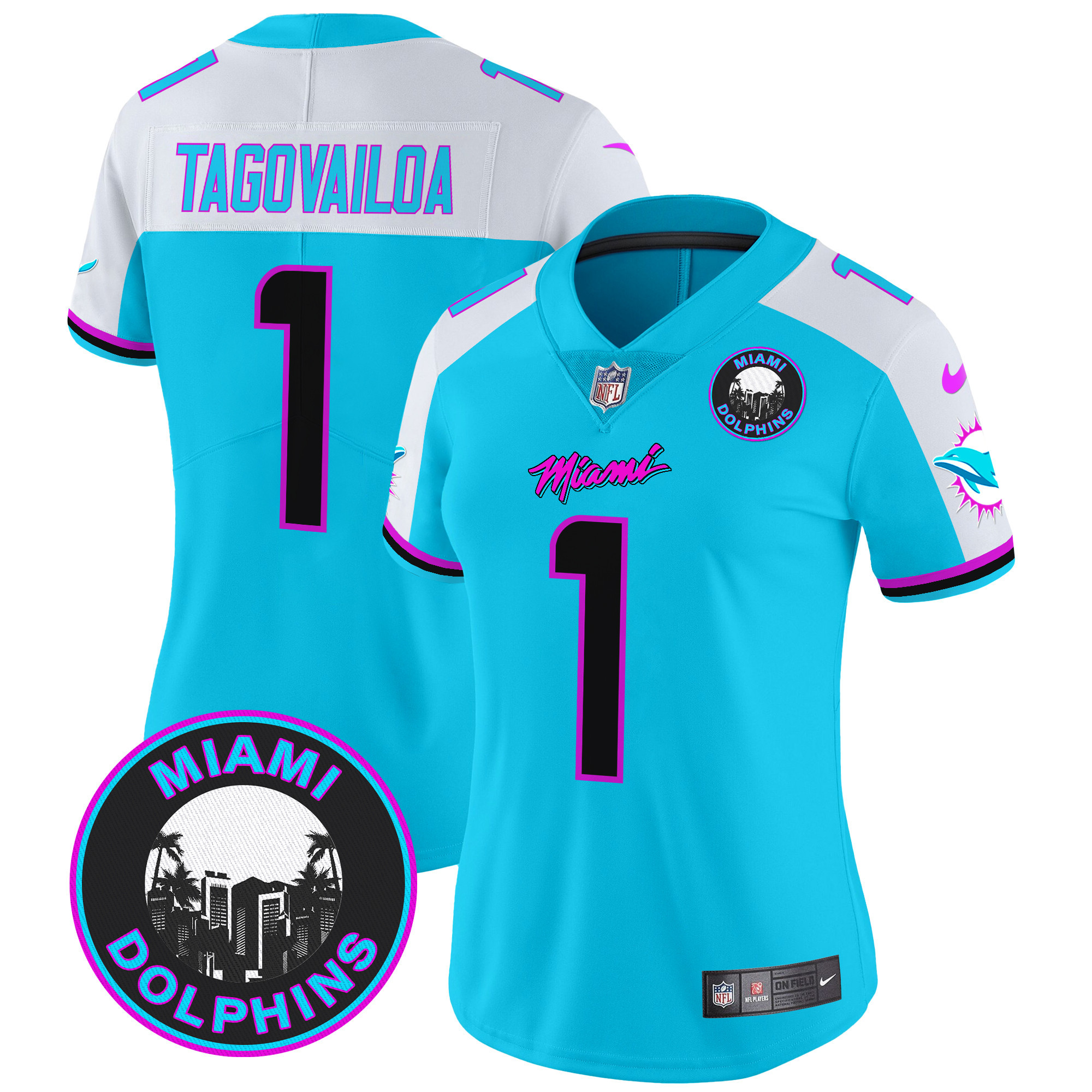 Women's Tua Tagovailoa Miami Dolphins "Miami Vice" Vapor Limited Aqua Alternate Jersey V3 - All Stitched