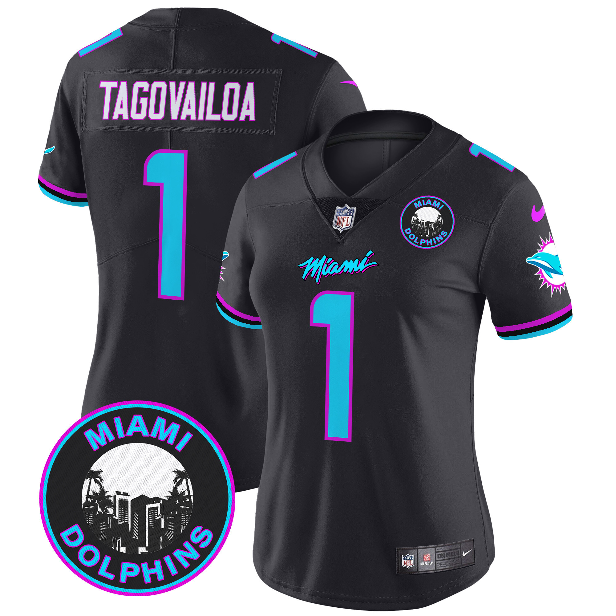 Women's Tua Tagovailoa Miami Dolphins "Miami Vice" Vapor Limited Black Jersey V3 - All Stitched