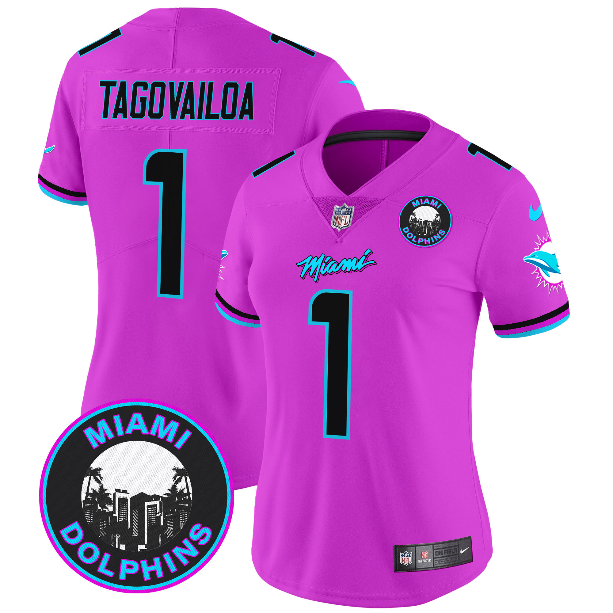 Women's Tua Tagovailoa Miami Dolphins "Miami Vice" Vapor Limited Pink Jersey V3 - All Stitched