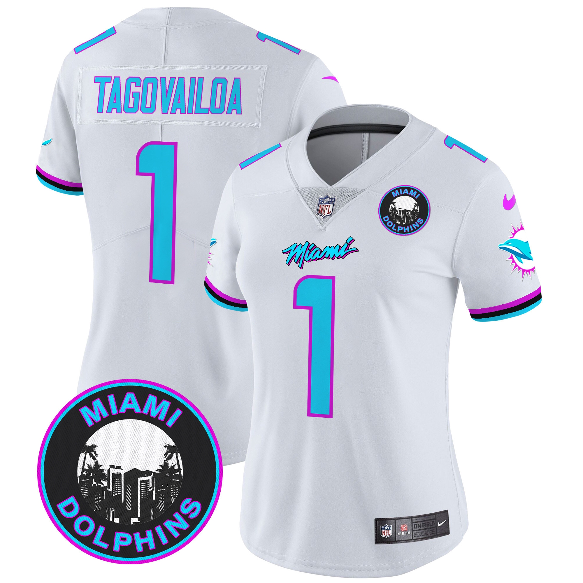 Women's Tua Tagovailoa Miami Dolphins "Miami Vice" Vapor Limited White Jersey V3 - All Stitched