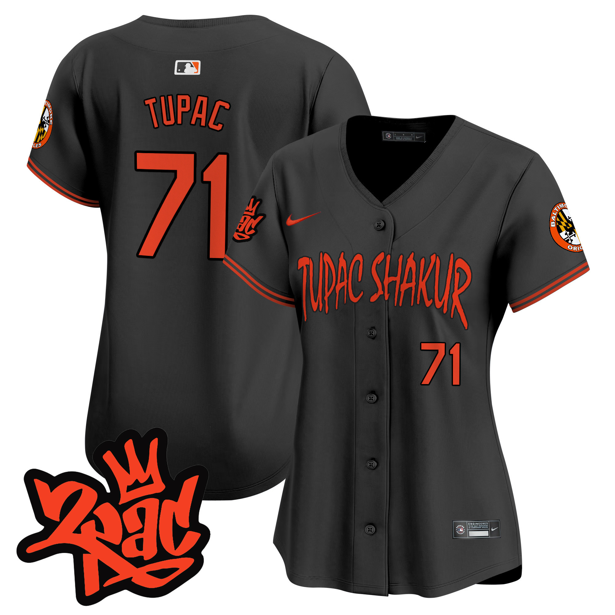 Women's Tupac 1971 Baltimore Orioles Tupac Shakur Vapor Premier Limited Black Jersey - All Stitched