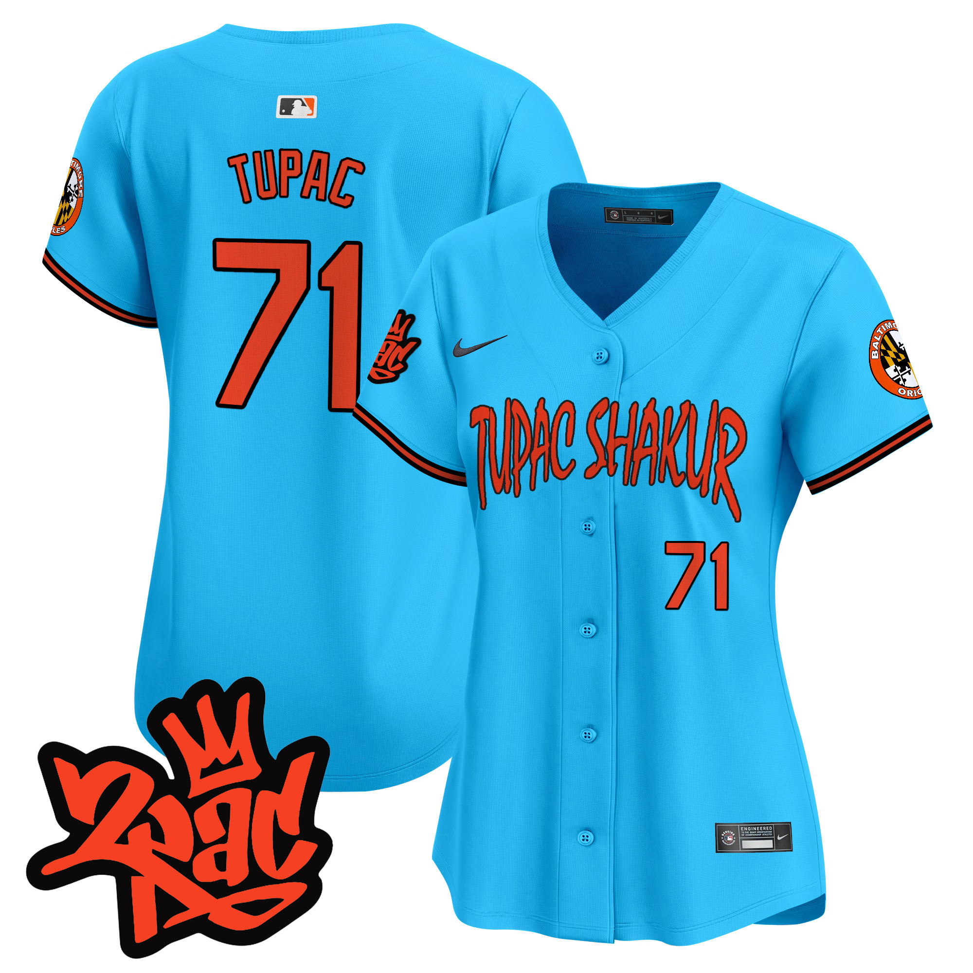 Women's Tupac 1971 Baltimore Orioles Tupac Shakur Vapor Premier Limited Light Blue Jersey - All Stitched