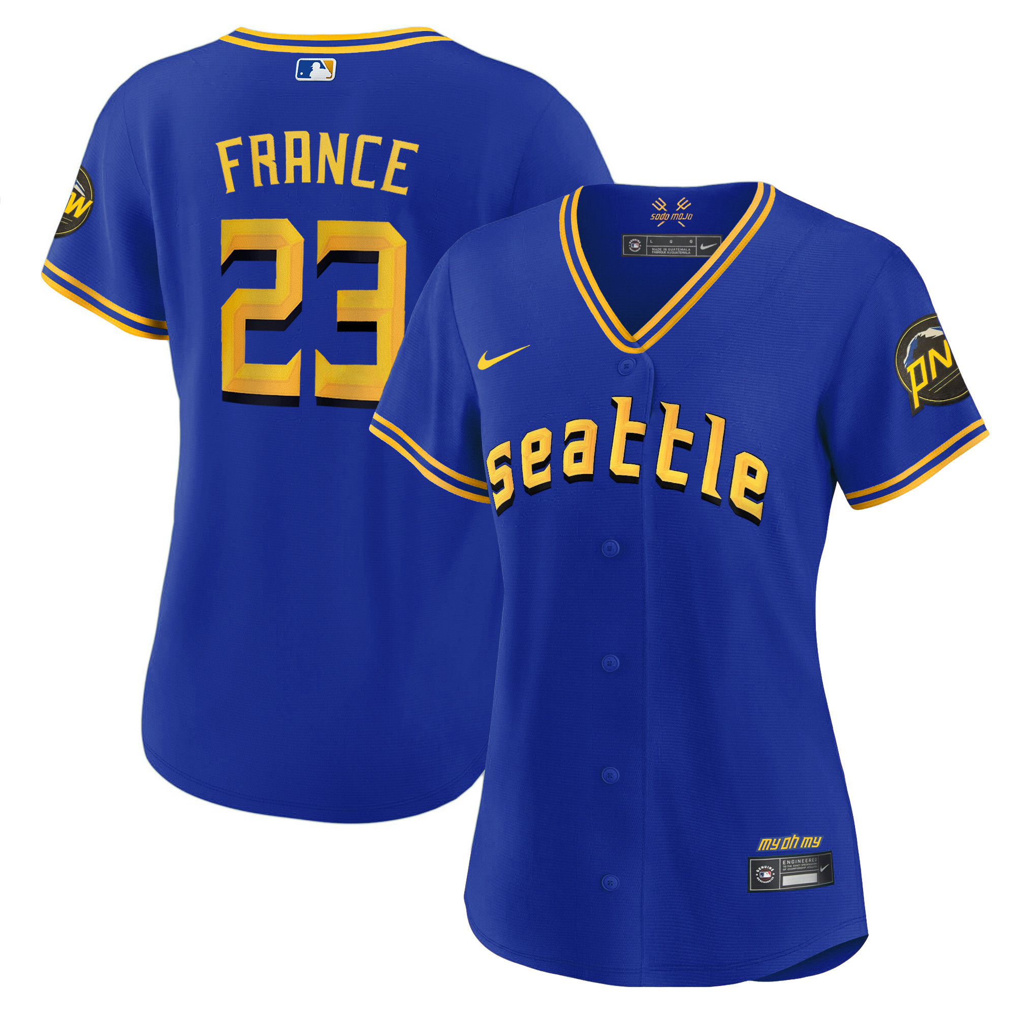 Women's Ty France Seattle Mariners 2023 City Connect Gold Royal Jersey - All Stitched