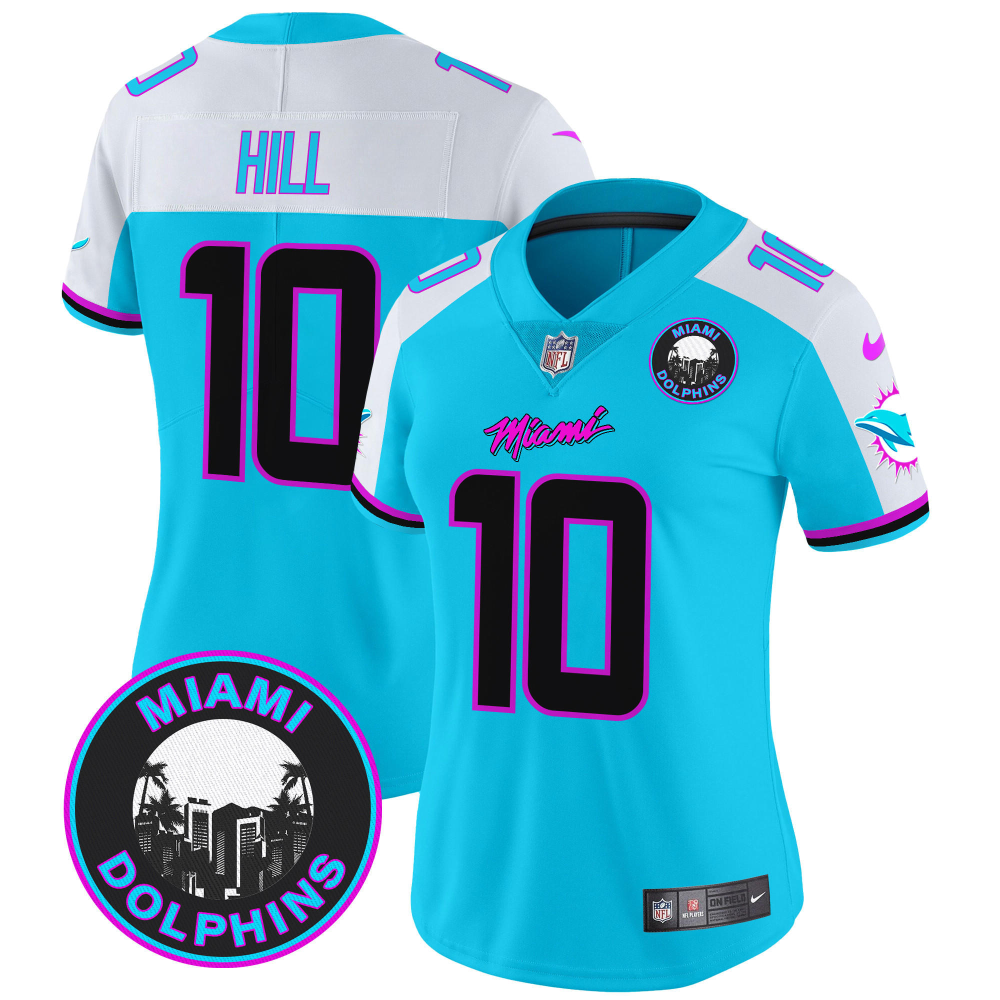 Women's Tyreek Hill Miami Dolphins "Miami Vice" Vapor Limited Aqua Alternate Jersey V3 - All Stitched