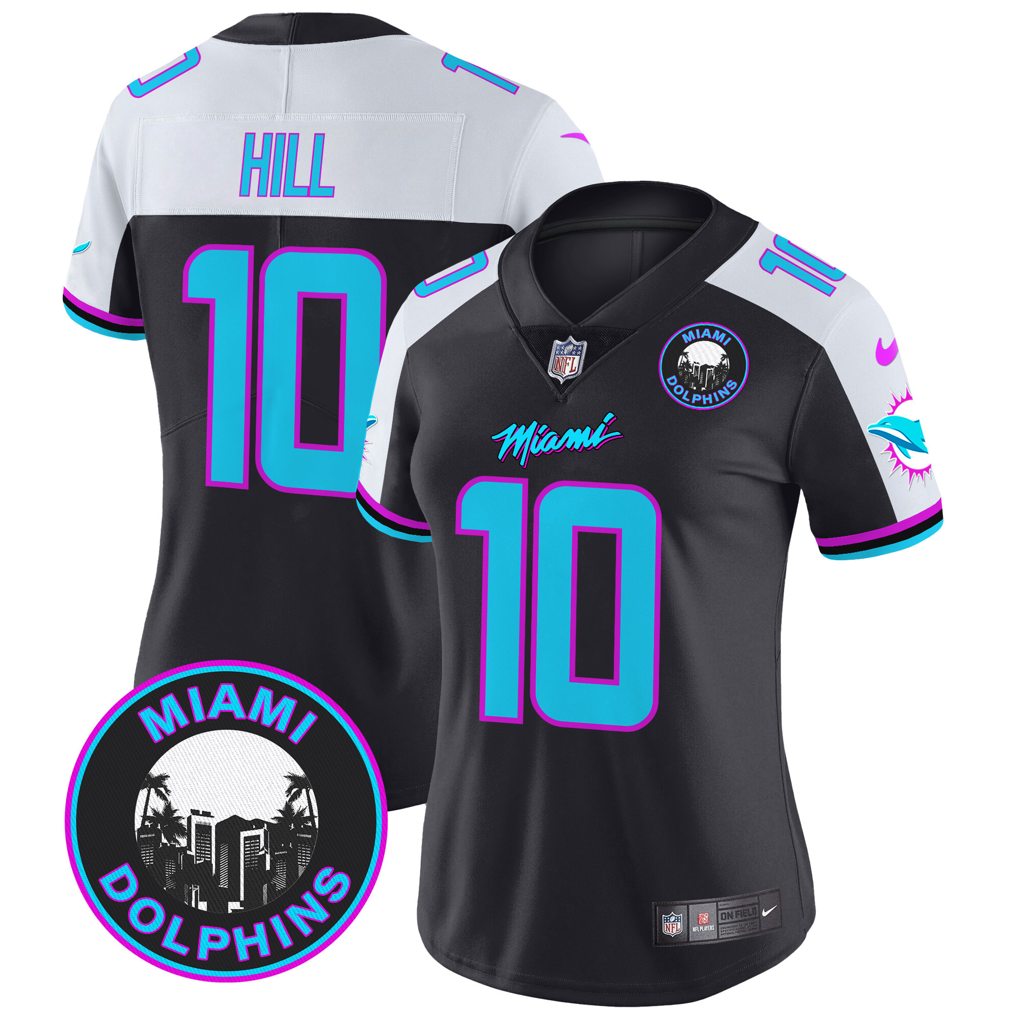 Women's Tyreek Hill Miami Dolphins "Miami Vice" Vapor Limited Black Alternate Jersey V3 - All Stitched
