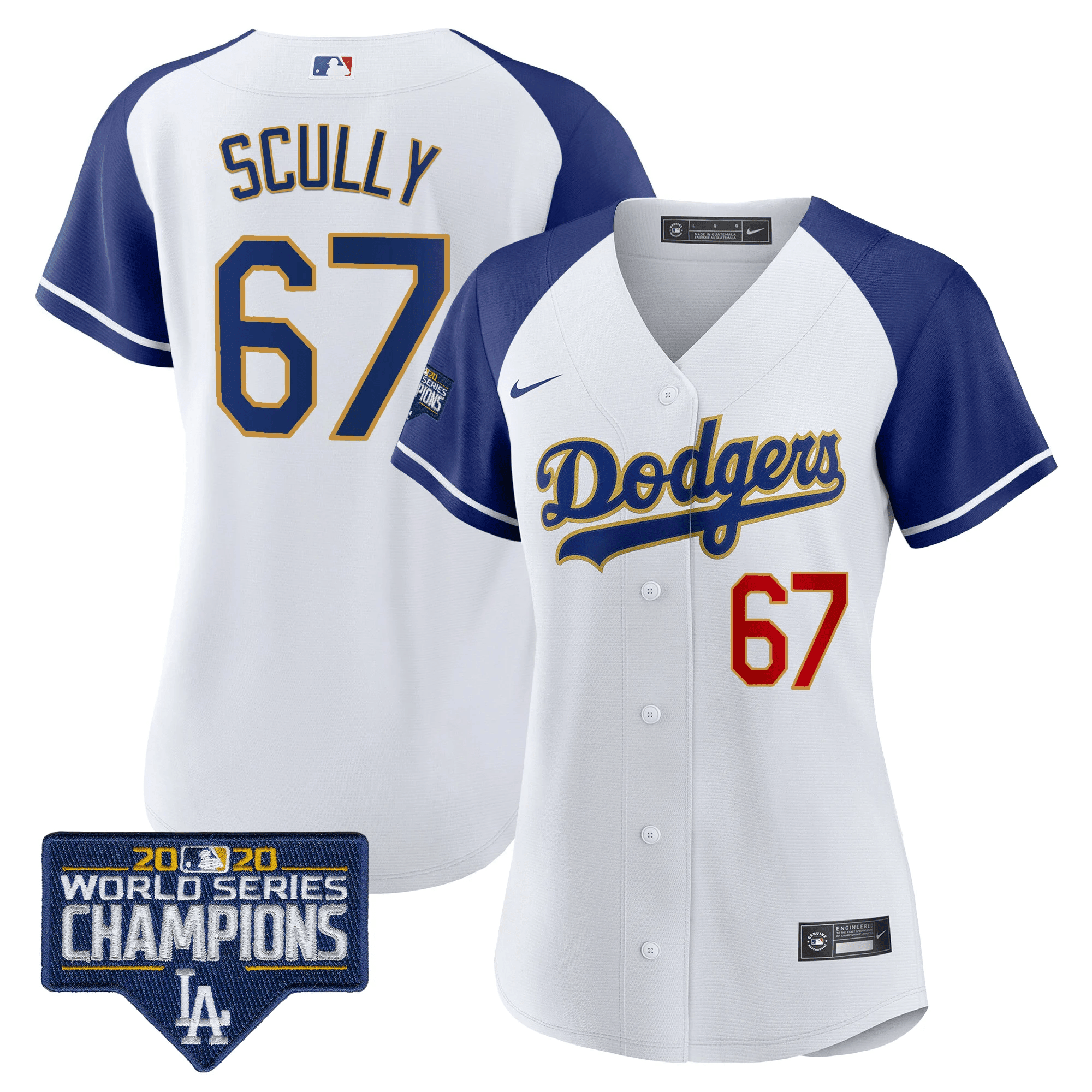 Women's Vin Scully Los Angeles Dodgers World Series Champions Patch Gold Trim Alternate White Jersey - All Stitched