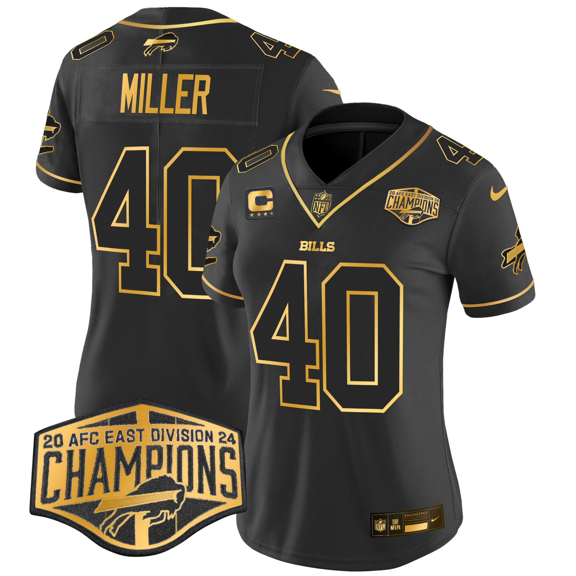 Women's Von Miller Buffalo Bills 2024 AFC East Division Champions Gold Vapor Limited Black Gold Jersey - All Stitched