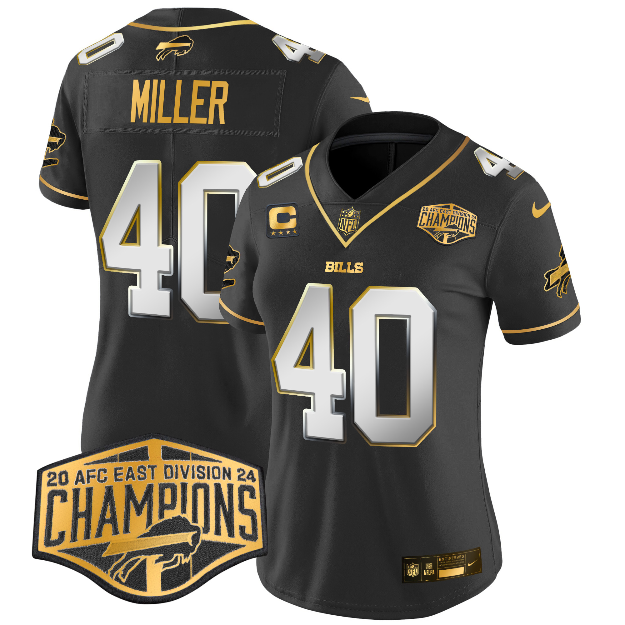 Women's Von Miller Buffalo Bills 2024 AFC East Division Champions Gold Vapor Limited Black Limited Jersey - All Stitched