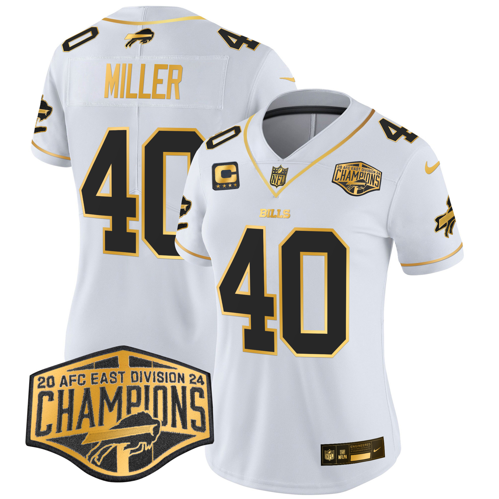 Women's Von Miller Buffalo Bills 2024 AFC East Division Champions Gold Vapor Limited White Gold Jersey - All Stitched