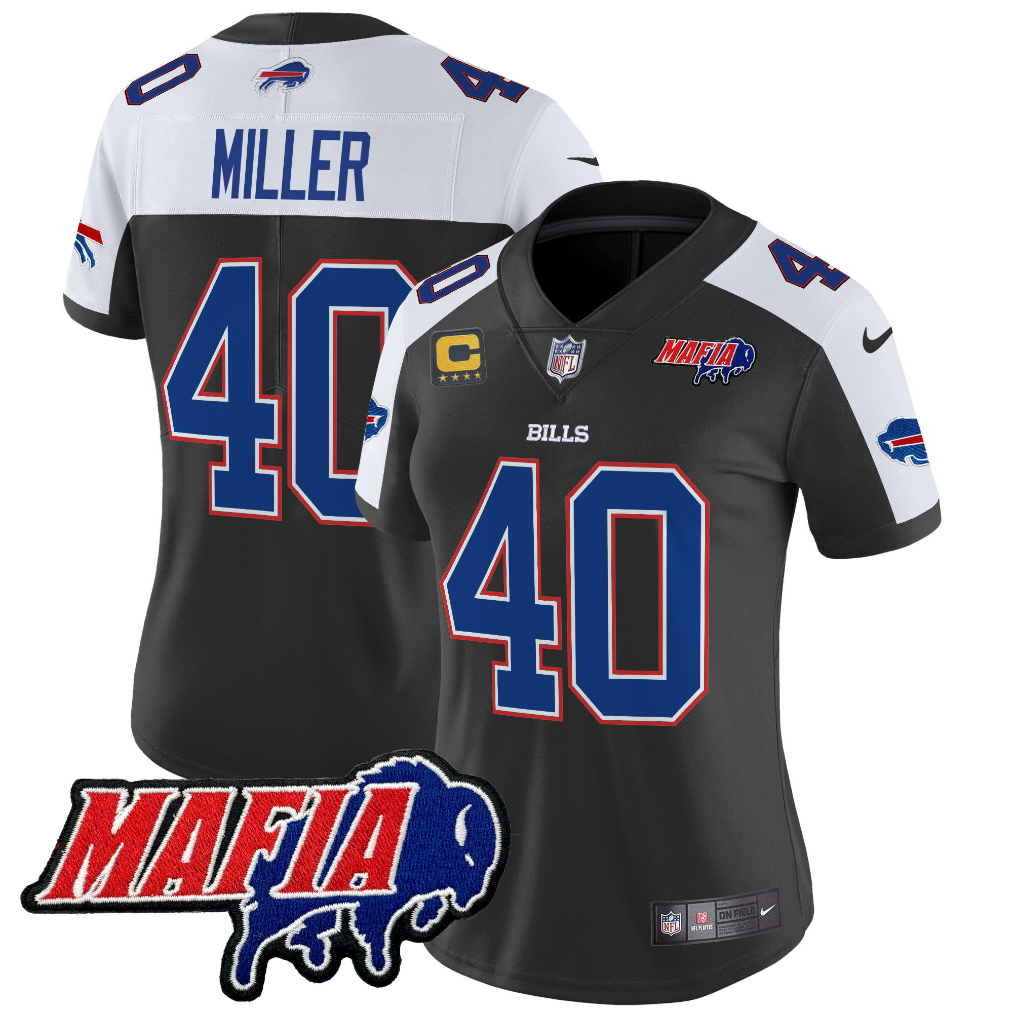 Women's Von Miller Buffalo Bills 2024 Buffalo Bills Mafia Patch Vapor Limited Black Alternate Jersey - All Stitched