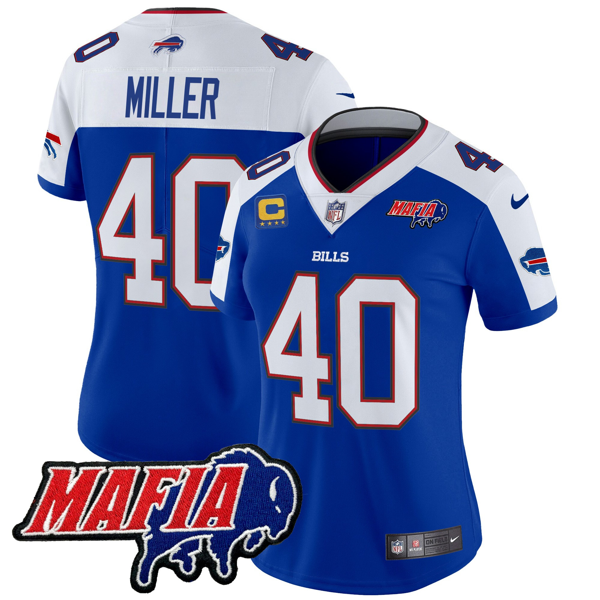 Women's Von Miller Buffalo Bills 2024 Buffalo Bills Mafia Patch Vapor Limited Royal Alternate Jersey - All Stitched