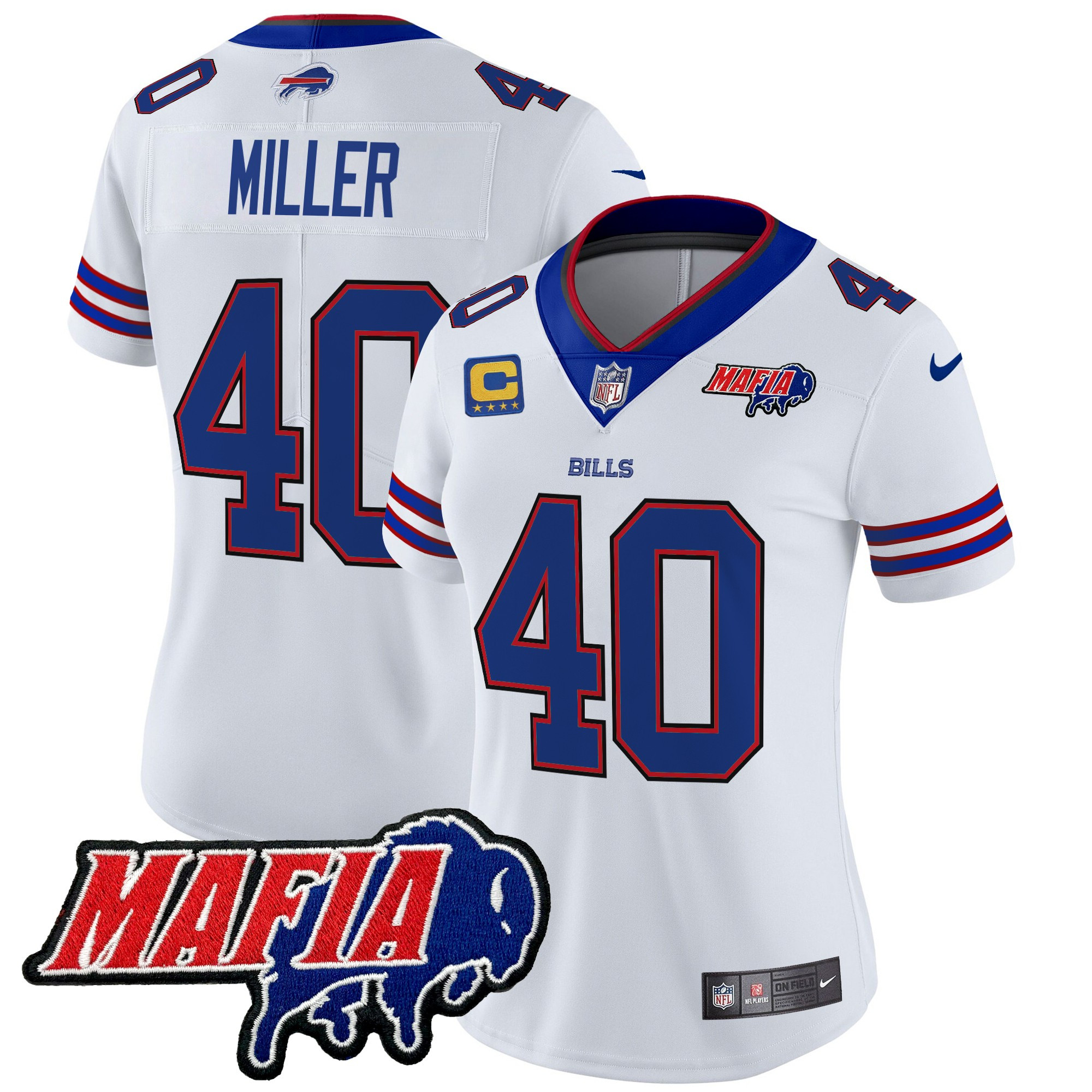 Women's Von Miller Buffalo Bills 2024 Buffalo Bills Mafia Patch Vapor Limited White Jersey - All Stitched
