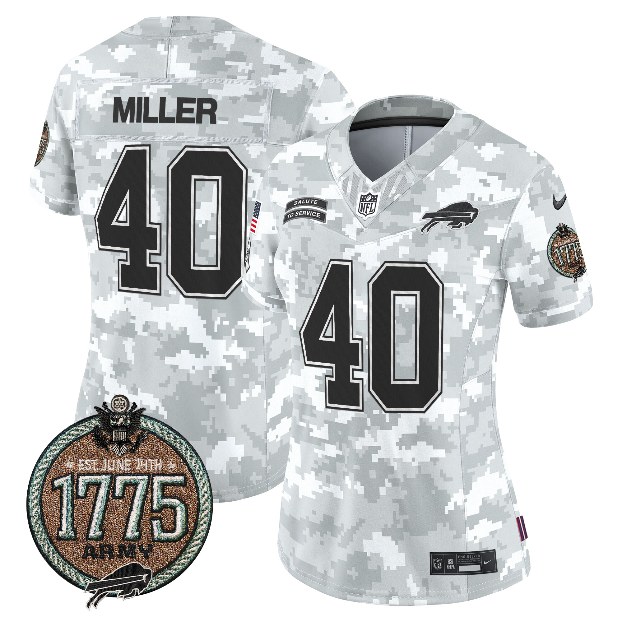 Women's Von Miller Buffalo Bills 2024 Salute to Service Establishment Year Patch Vapor Limited Army Jersey - All Stitched