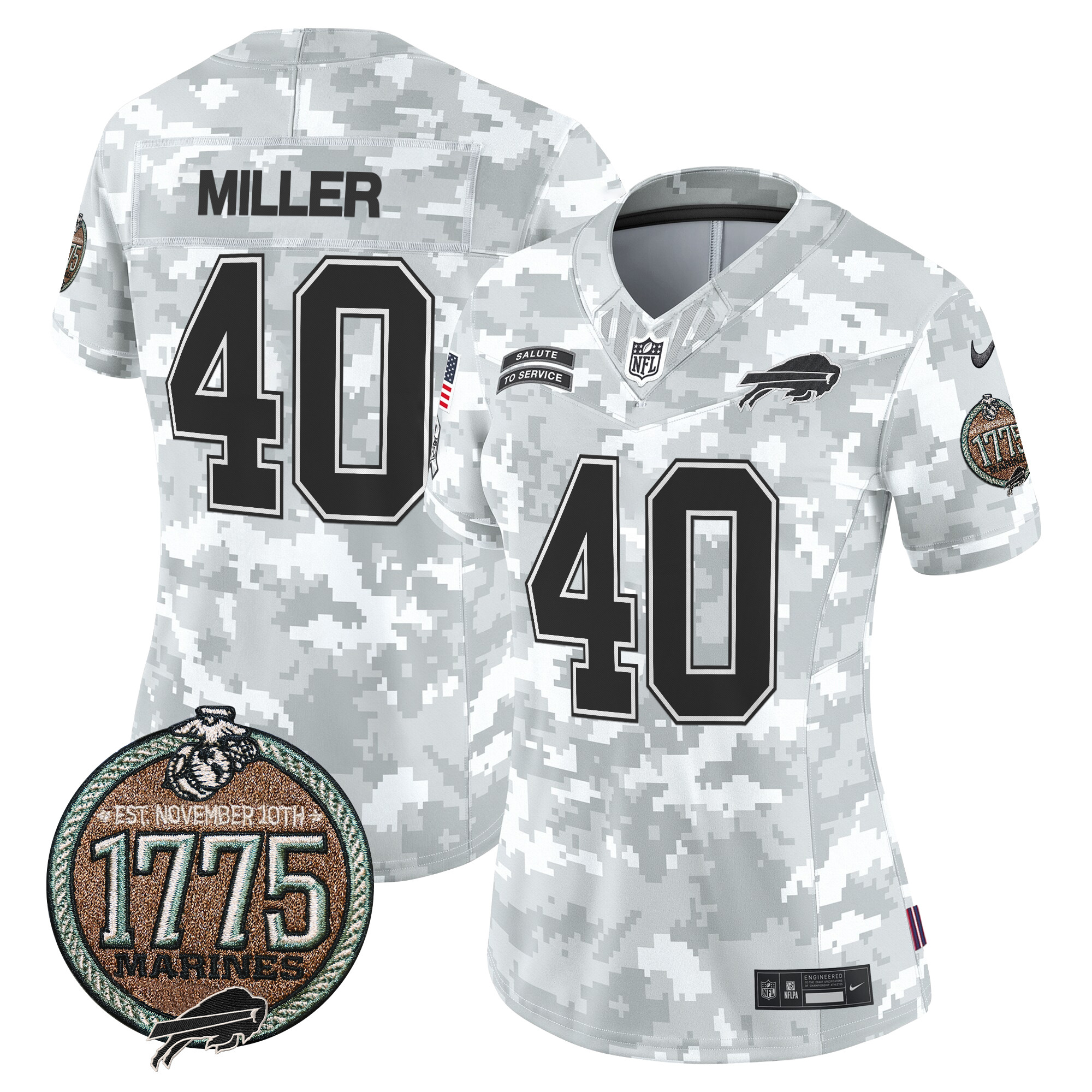 Women's Von Miller Buffalo Bills 2024 Salute to Service Establishment Year Patch Vapor Limited Marines Jersey - All Stitched