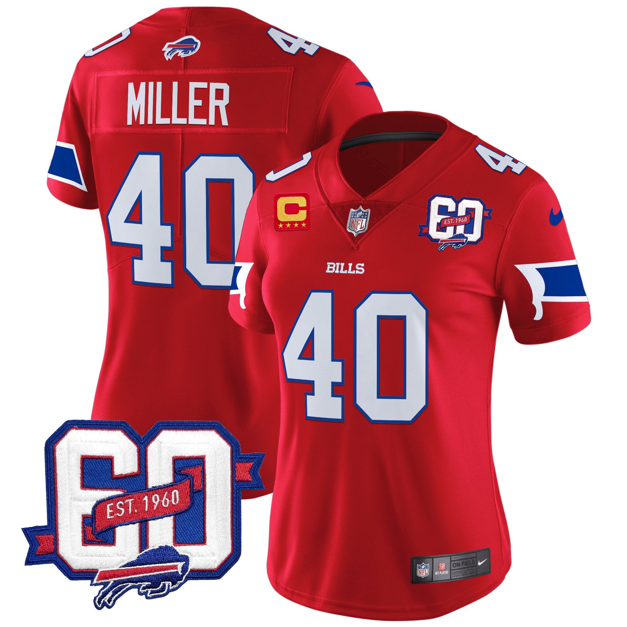 Women's Von Miller Buffalo Bills 60th Anniversary Patch Vapor Limited Red Jersey - All Stitched
