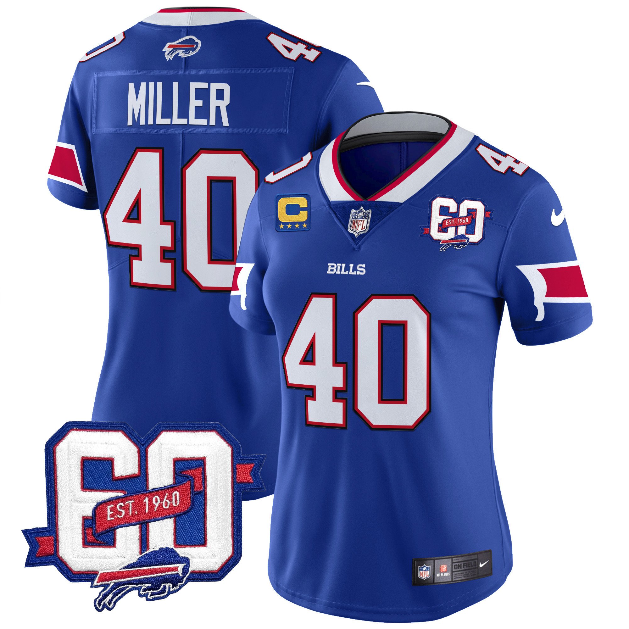 Women's Von Miller Buffalo Bills 60th Anniversary Patch Vapor Limited Royal Jersey - All Stitched