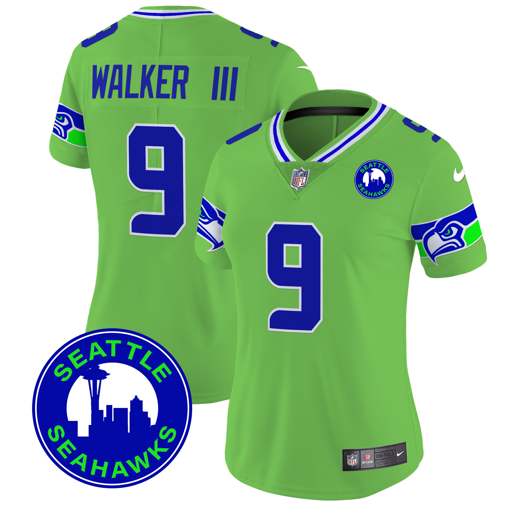 Women's Walker III Seattle Seahawks 2024 Seattle City Patch Vapor Limited Green Jersey - All Stitched