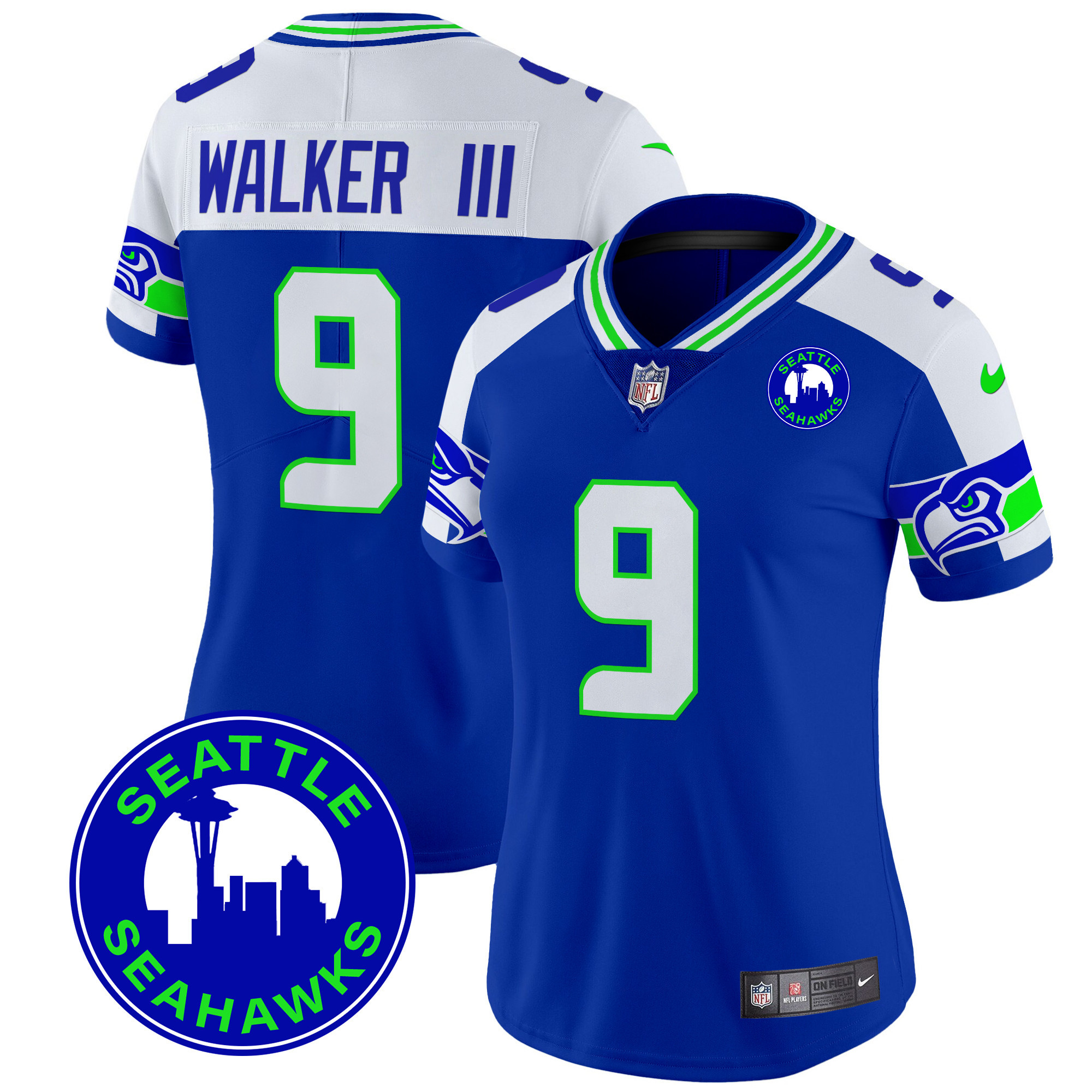 Women's Walker III Seattle Seahawks 2024 Seattle City Patch Vapor Limited Royal Alternate Jersey - All Stitched