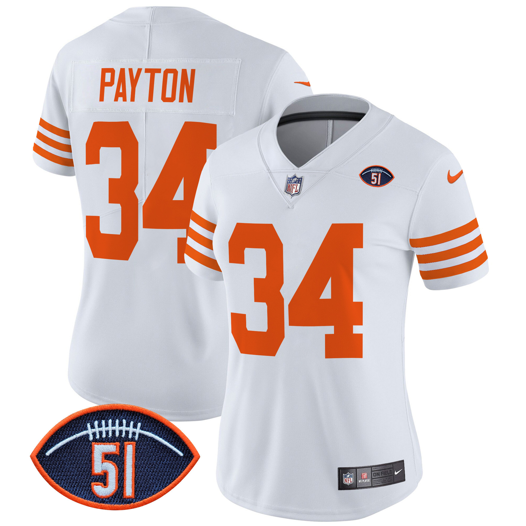 Women's Walter Payton Chicago Bears Dick Butkus Patch Throwback Vapor Limited White Jersey - All Stitched