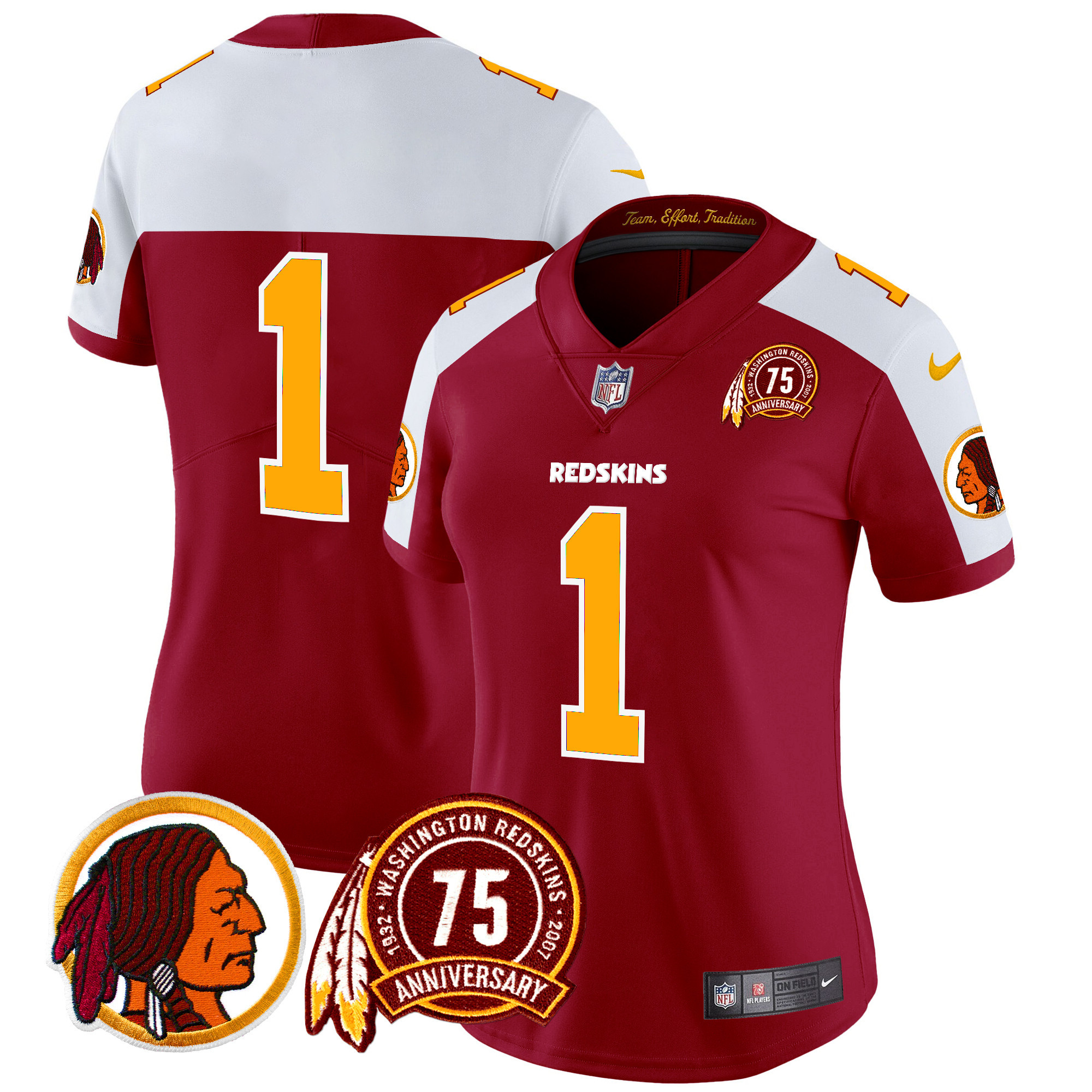 Women's Washington Redskins 75th Patch Throwback Vapor Limited  Burgundy Alternate Jersey - All Stitched