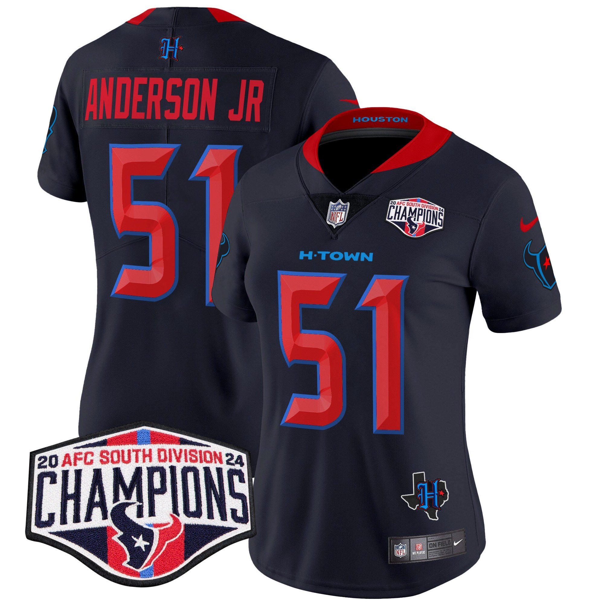 Women's Will Anderson Jr. Houston Texans 2024 AFC South Division Champions Patch Vapor Limited Navy Limited Jersey - All Stitched