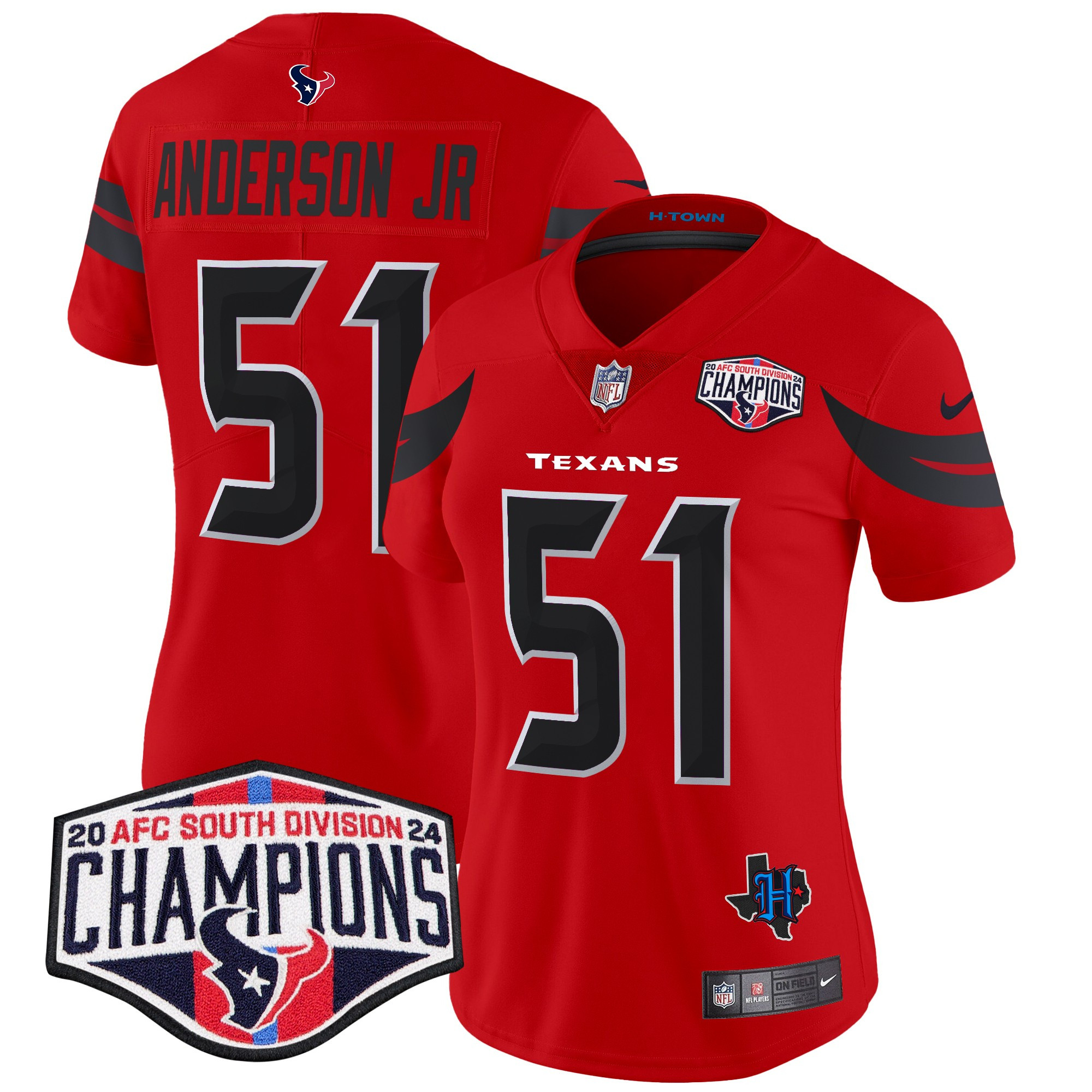 Women's Will Anderson Jr. Houston Texans 2024 AFC South Division Champions Patch Vapor Limited Red Jersey - All Stitched