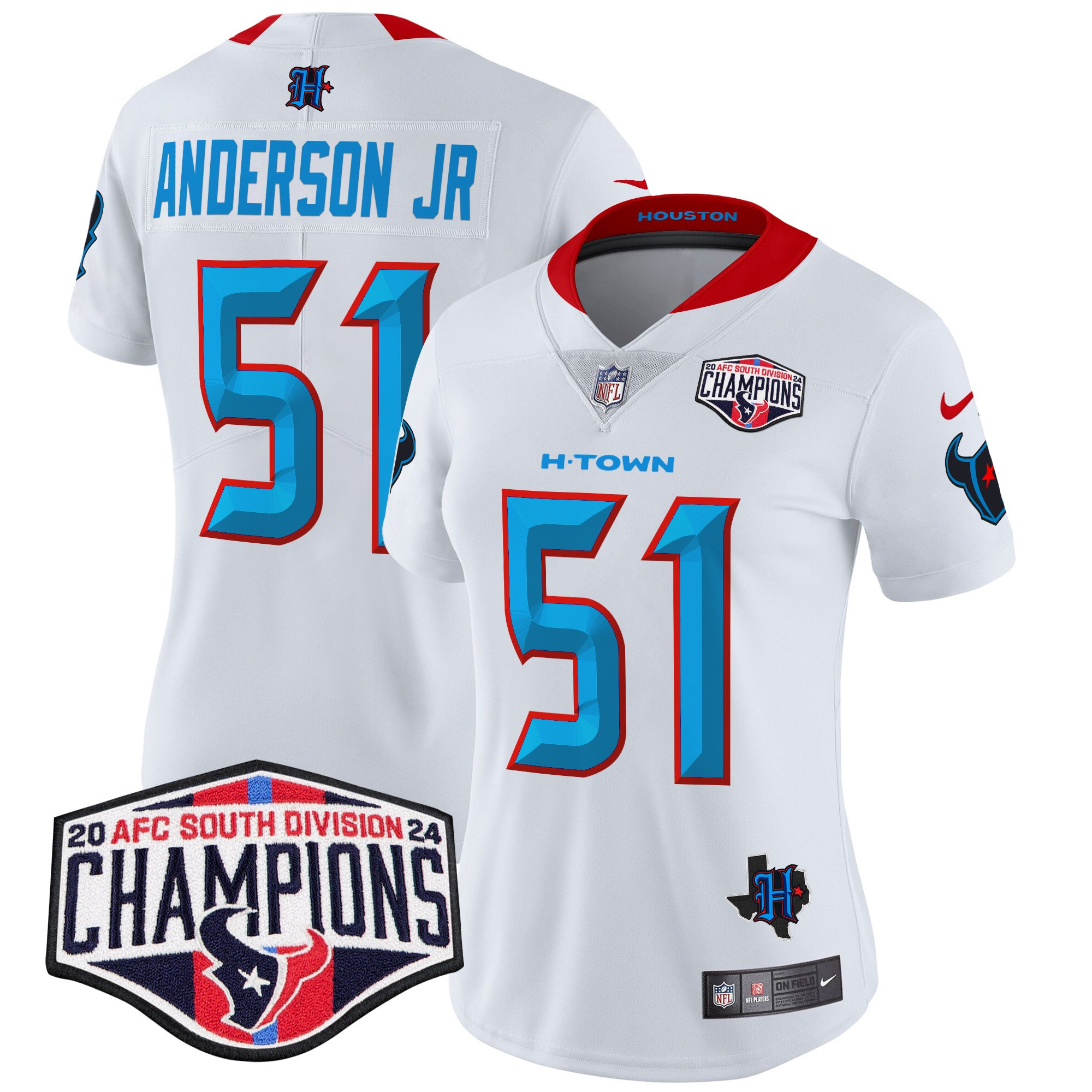 Women's Will Anderson Jr. Houston Texans 2024 AFC South Division Champions Patch Vapor Limited White Jersey - All Stitched