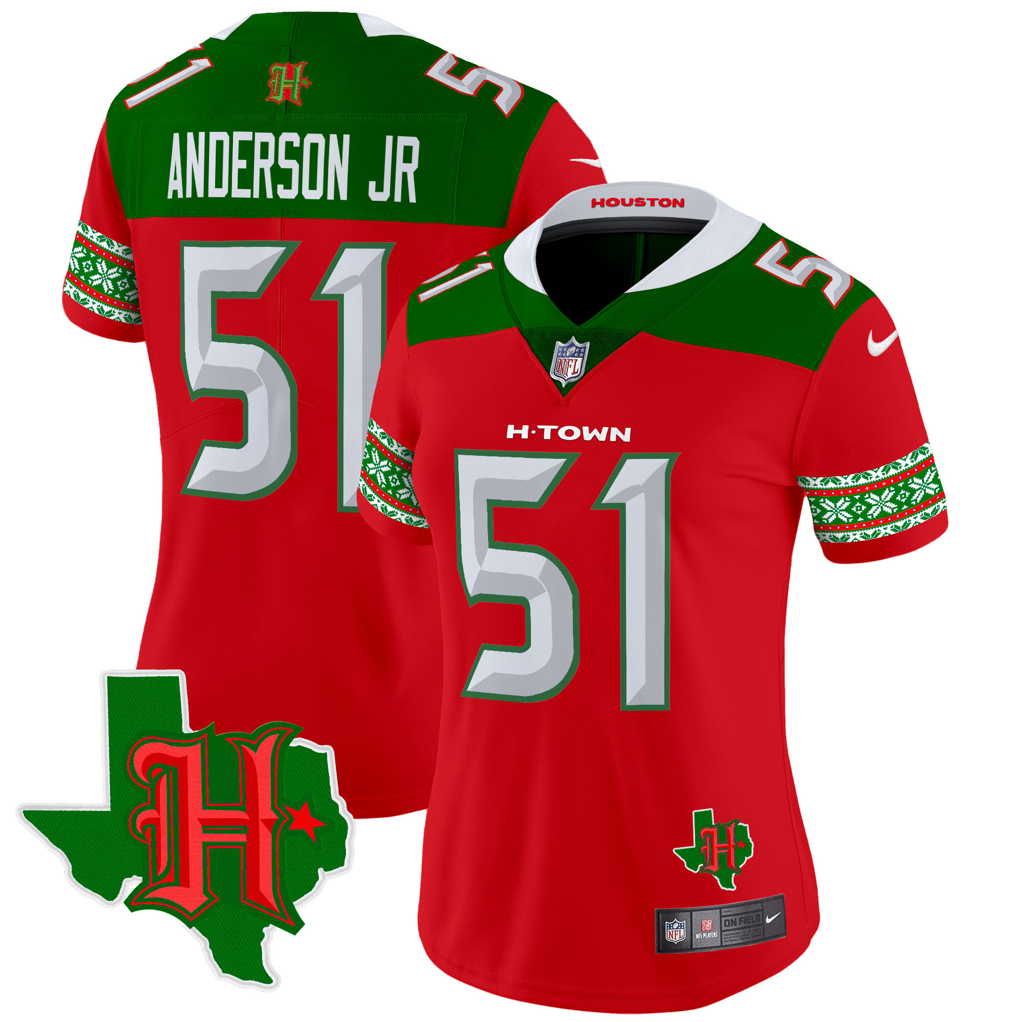 Women's Will Anderson Jr. Houston Texans 2024 Christmas Vapor Limited Red Jersey - All Stitched