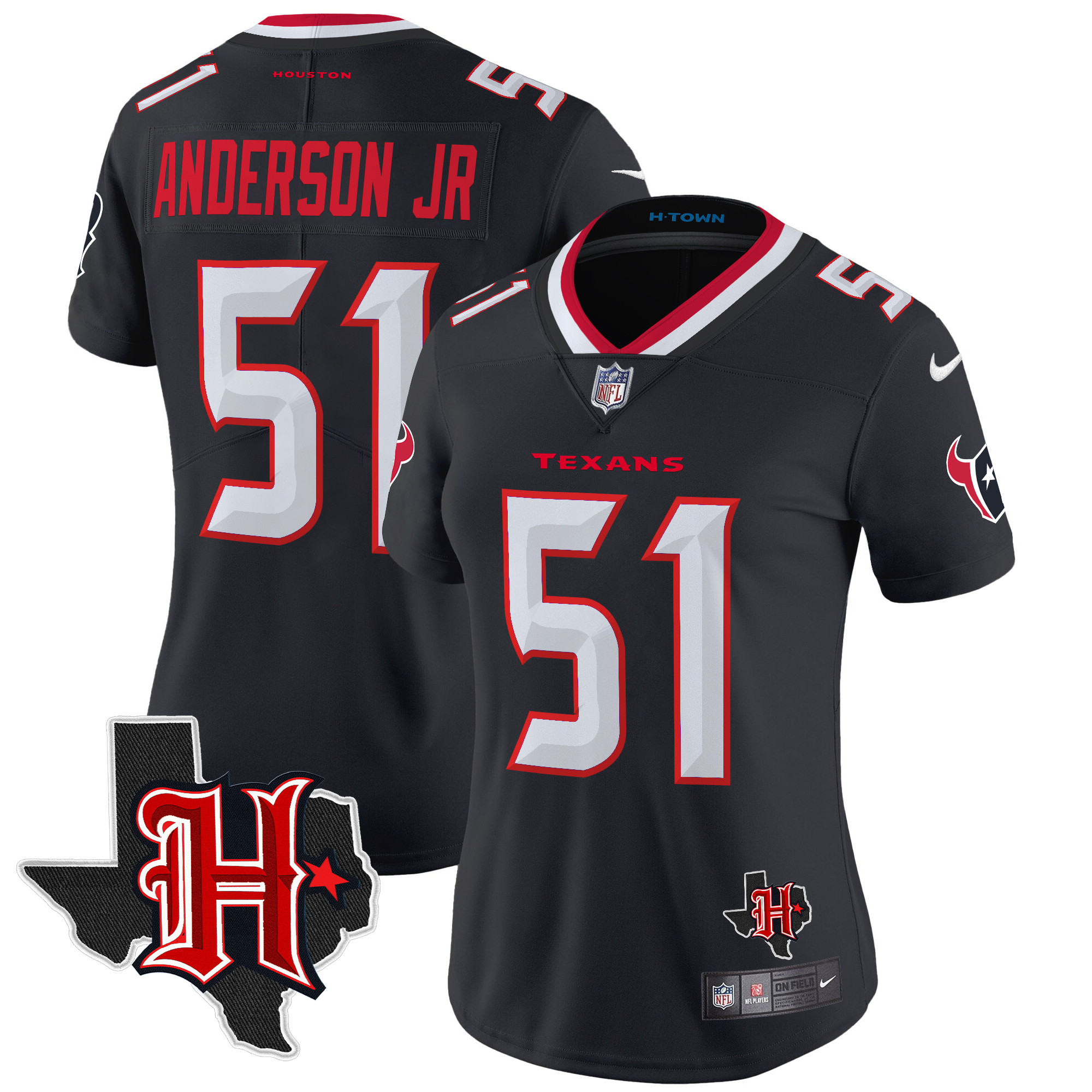 Women's Will Anderson Jr. Houston Texans 2024 Texas Patch Vapor Limited Navy Jersey - All Stitched