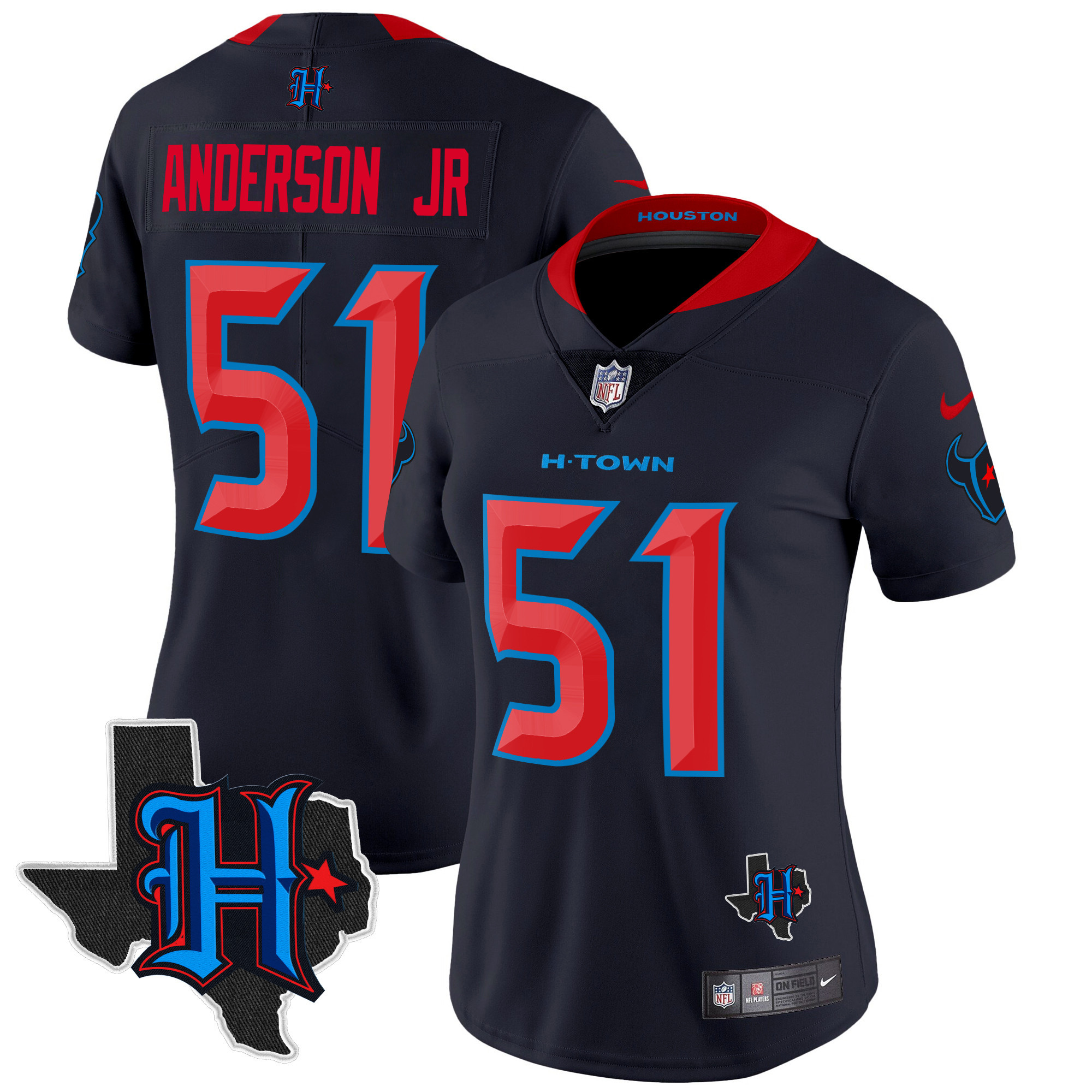 Women's Will Anderson Jr. Houston Texans 2024 Texas Patch Vapor Limited Navy Limited Jersey V2 - All Stitched